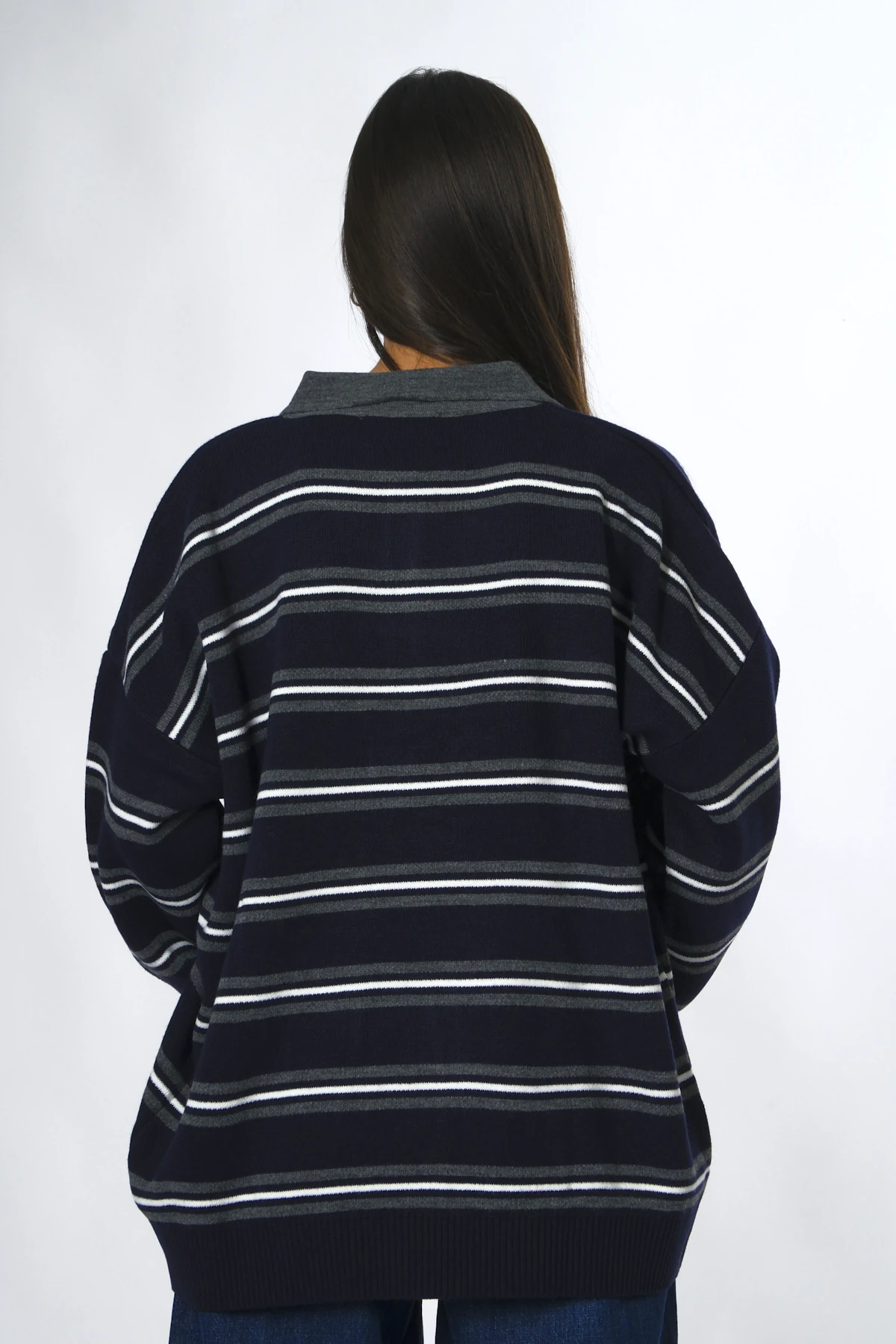 Abbra Kadın Düğmeli Polo Yaka Oversize Kazak