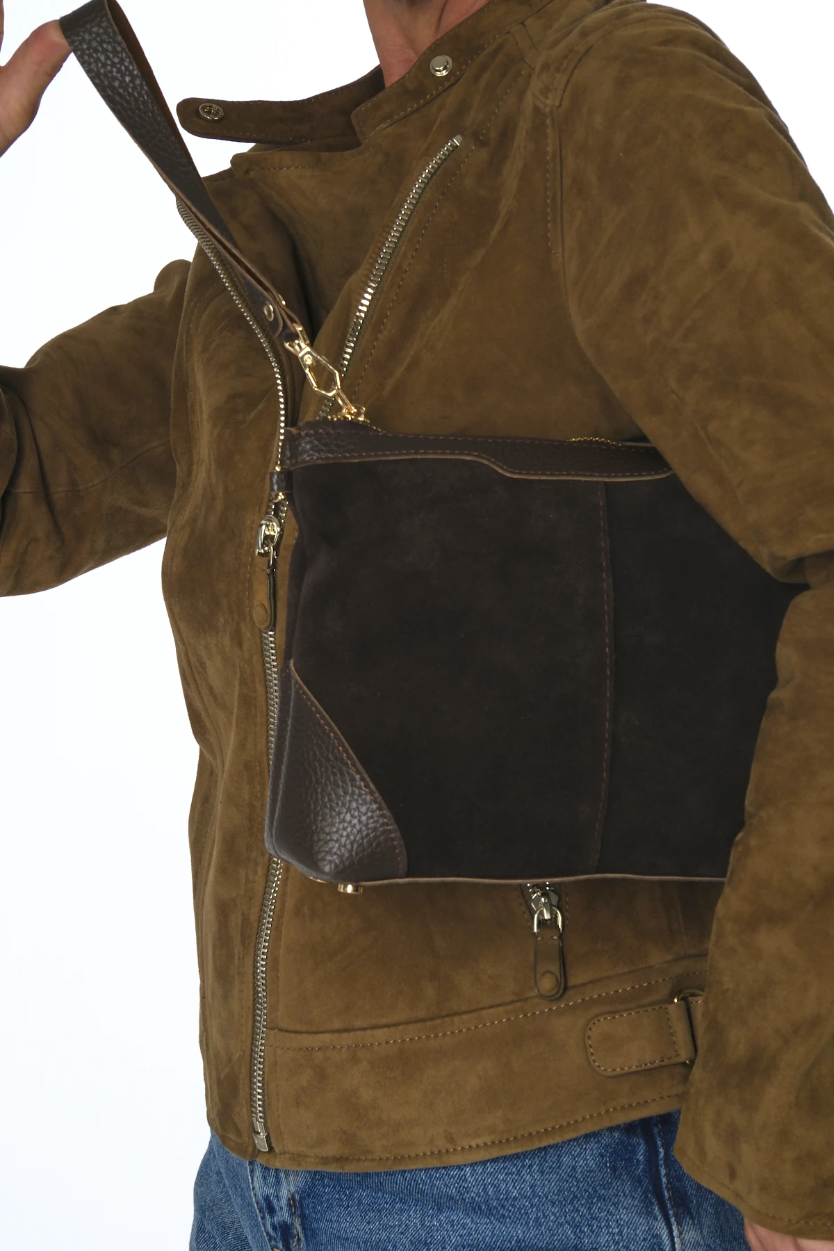 Abbra Kadın Gerçek Süet Deri Omuz Askılı Küçük Çanta