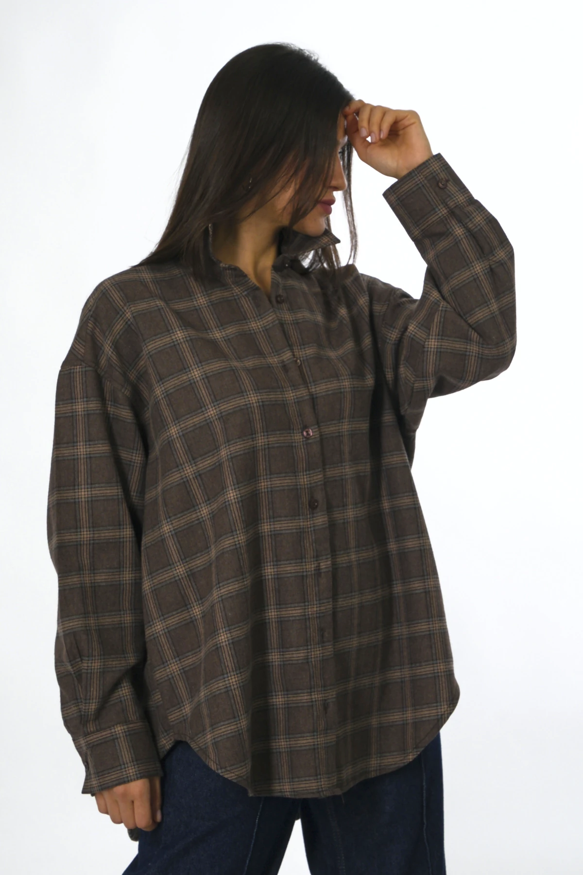 Abbra Kadın Oversize Ekose Gömlek