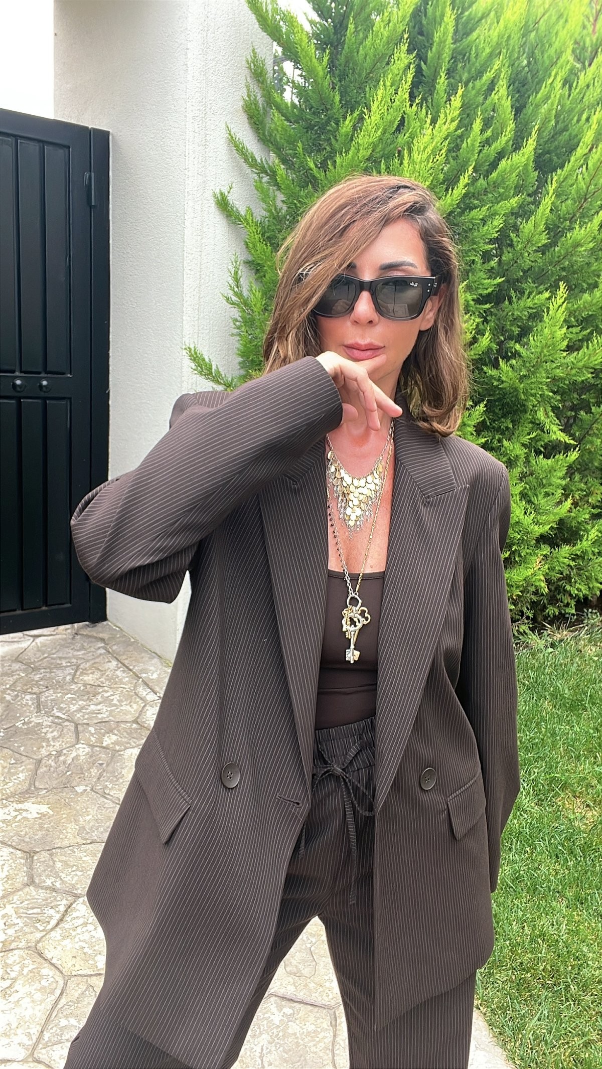 Abbra Kadın Çizgili Blazer Ceket 
