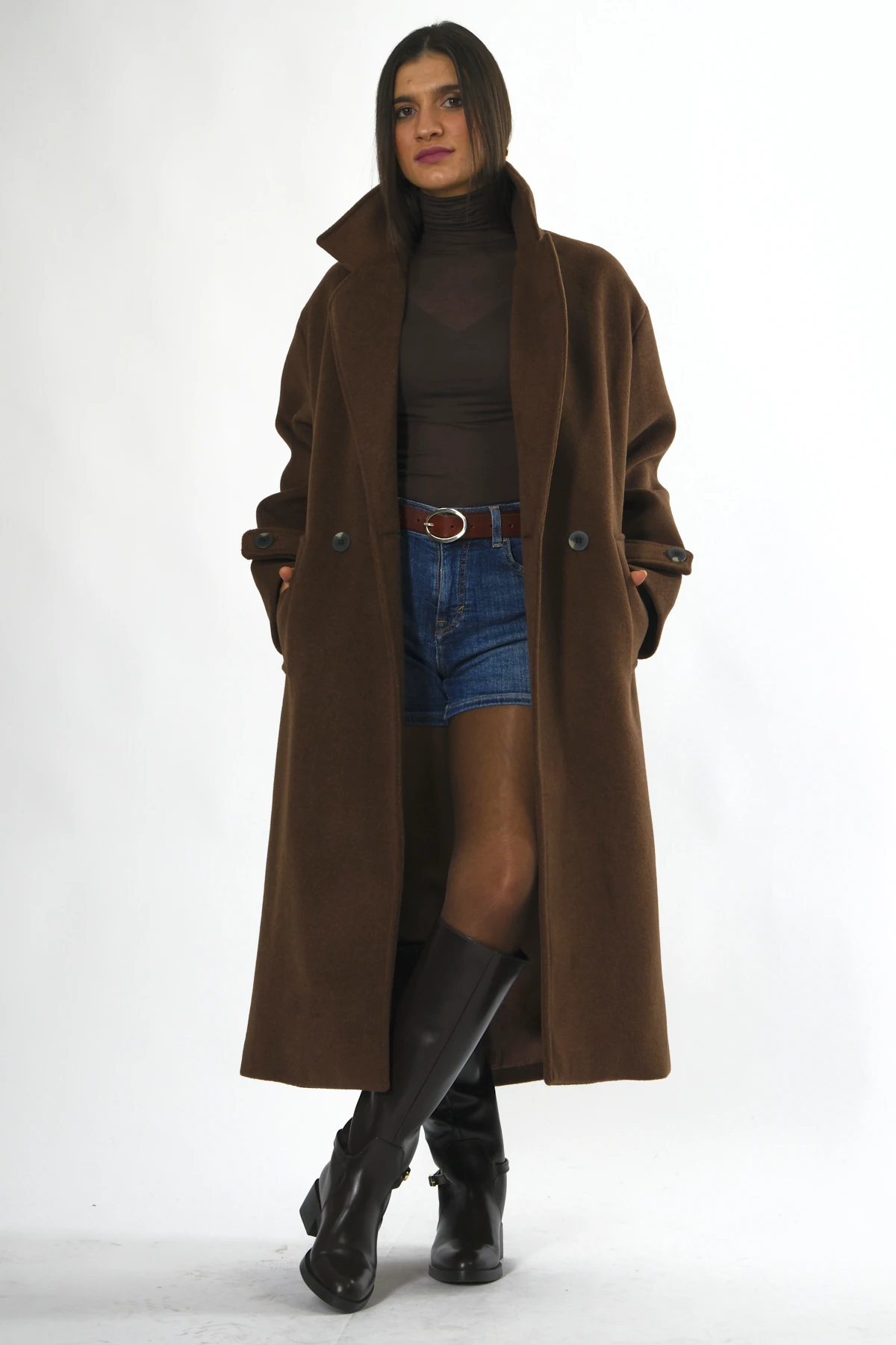 Abbra Kadın Pamuklu Astarlı Uzun Kaşe Kaban