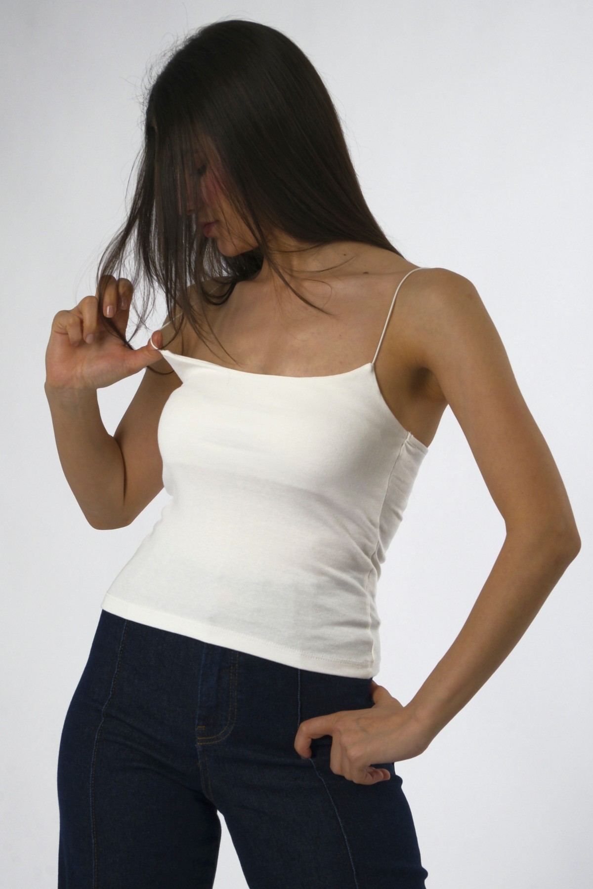 Abbra Kadın Lastik Askılı Crop  - EKRU
