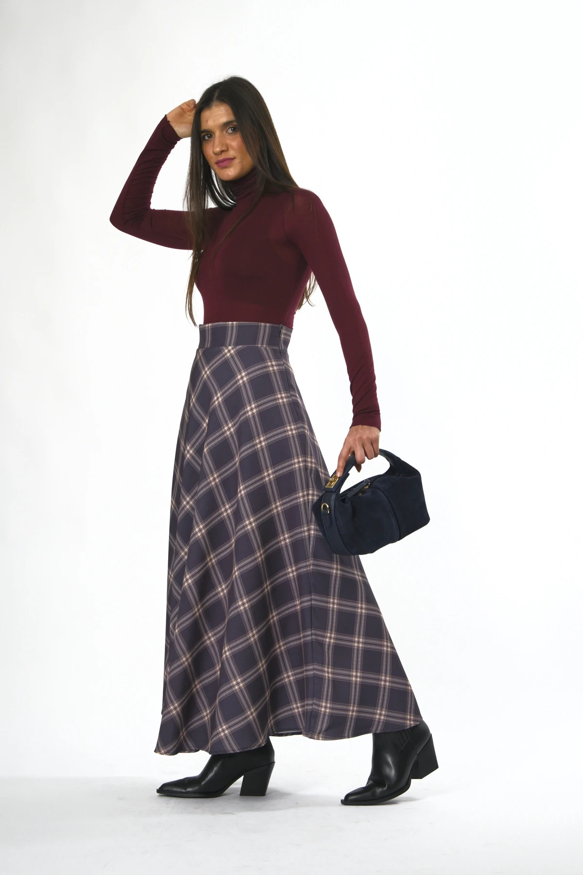 Abbra Kadın Ekoseli Astarlı Etek