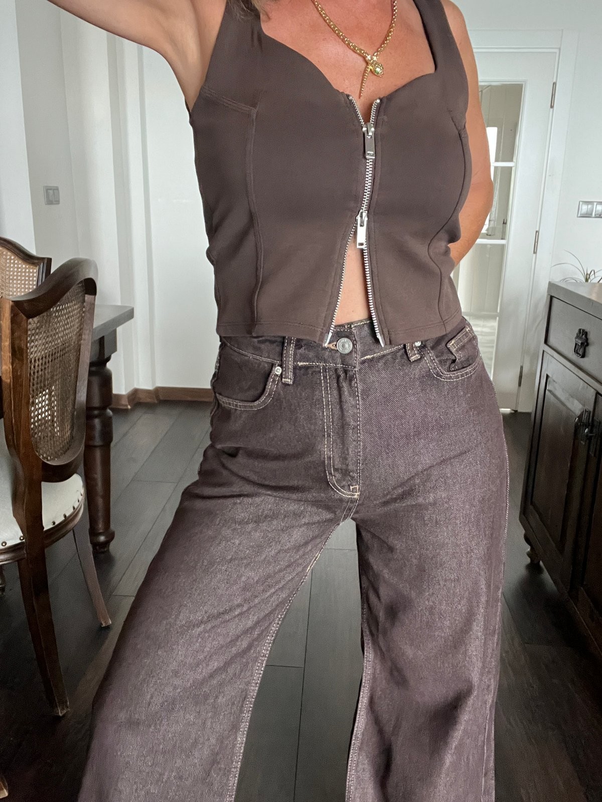 Abbra Kadın Geniş Kalıp Renkli Denim Pantolon
