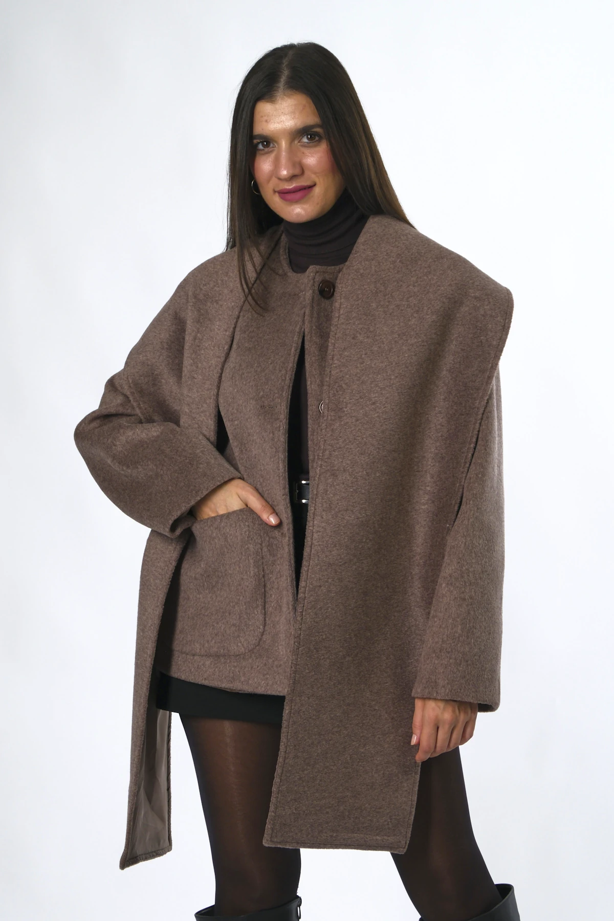 Abbra Kadın Şallı Kaşe Kaban