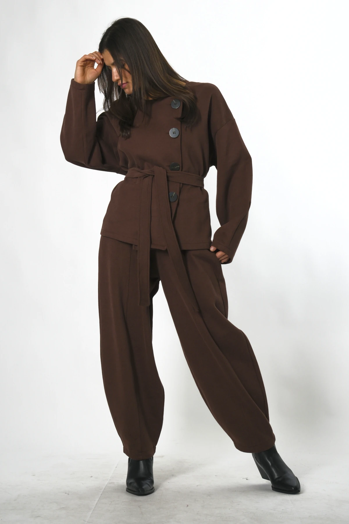 Abbra Kadın %100 Pamuk Beli Lastikli Ceketli Şalvar Takım