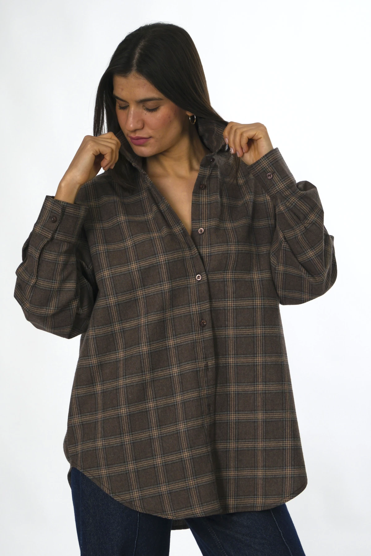 Abbra Kadın Oversize Ekose Gömlek