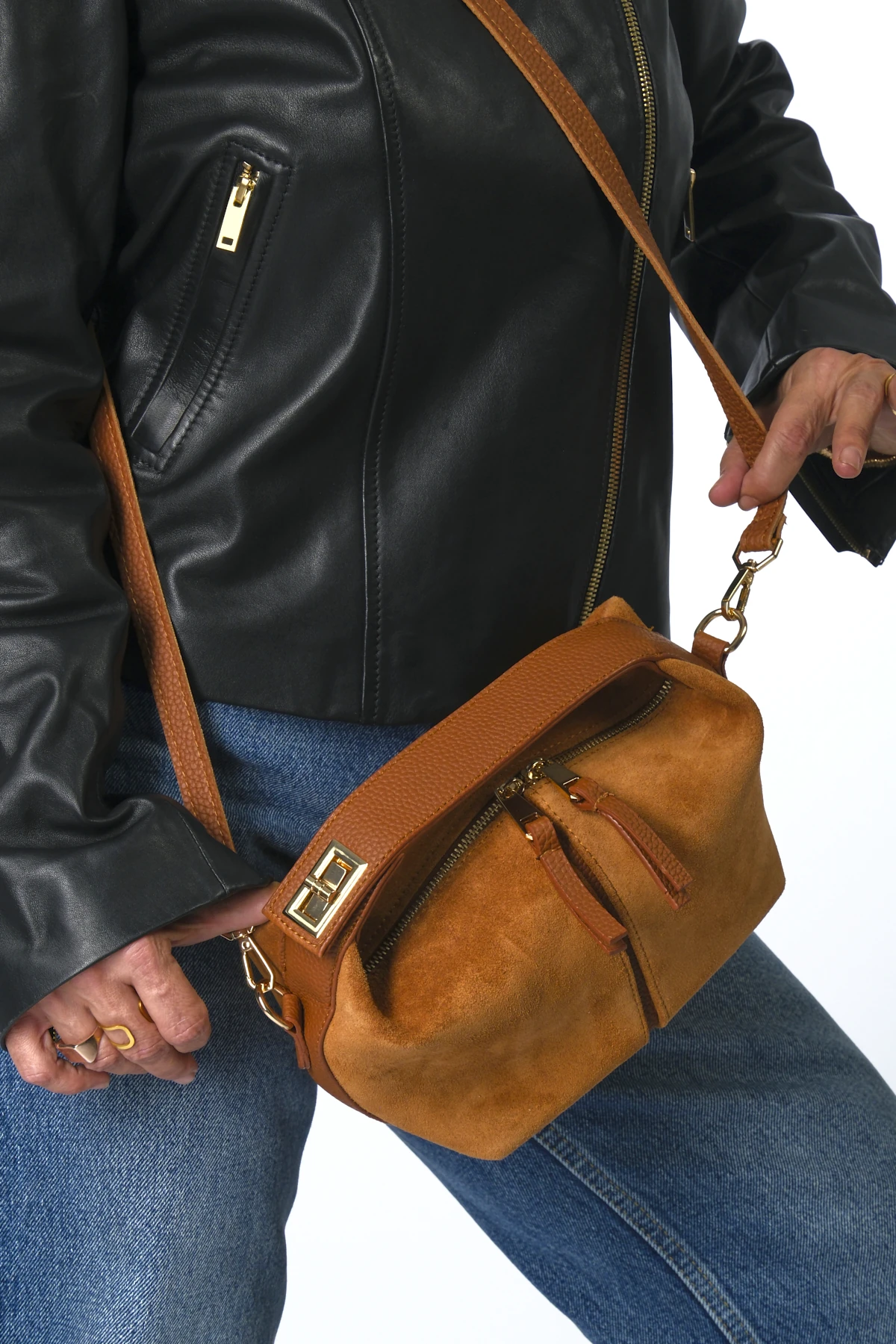 Abbra Kadın Gerçek Süet Deri El Omuz Askılı Astarlı Küçük Çanta - TABA