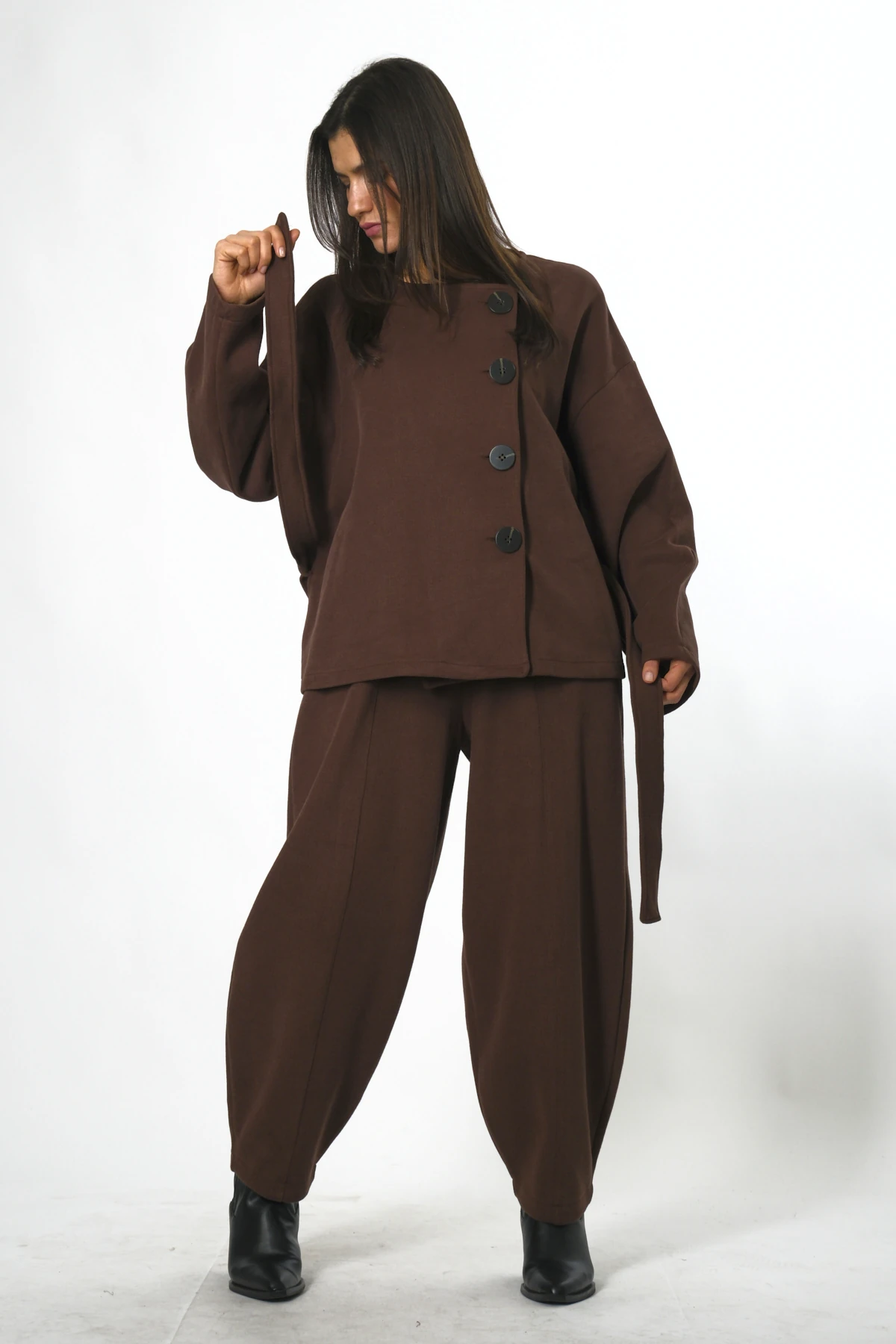 Abbra Kadın %100 Pamuk Beli Lastikli Ceketli Şalvar Takım