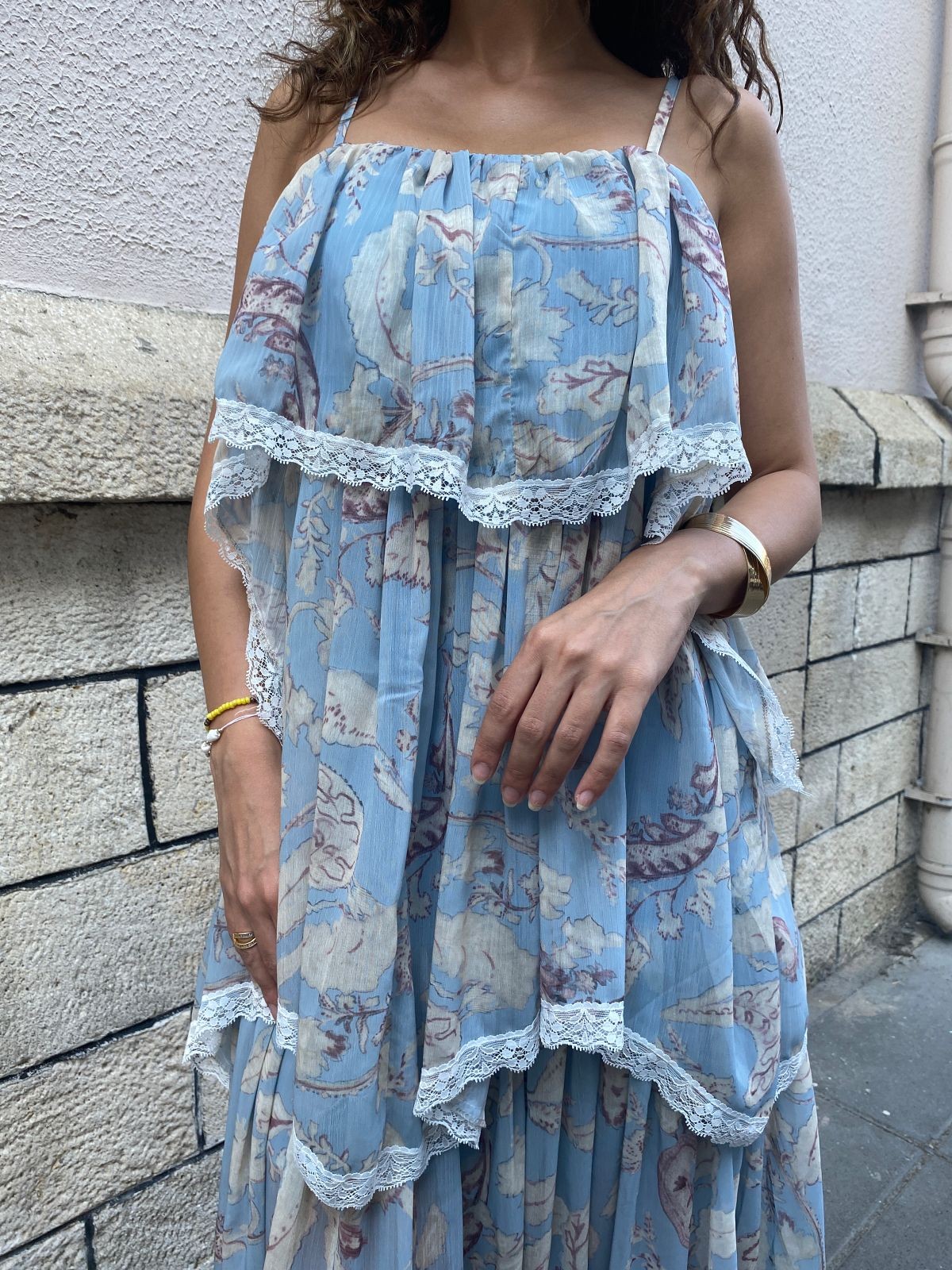 Abbra Kadın Güpürlü Şifon Elbise 