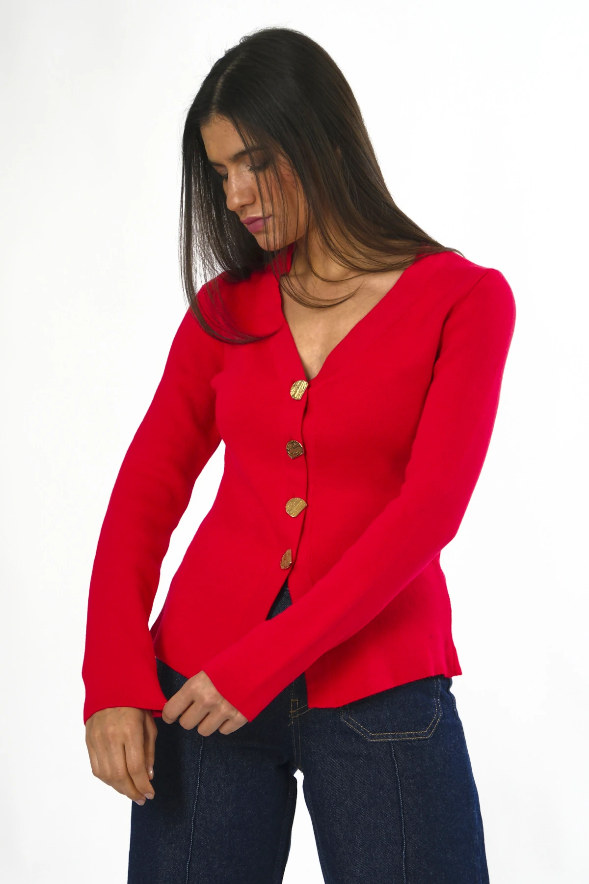 Abbra Kadın 4 Düğmeli Hırka - KIRMIZI