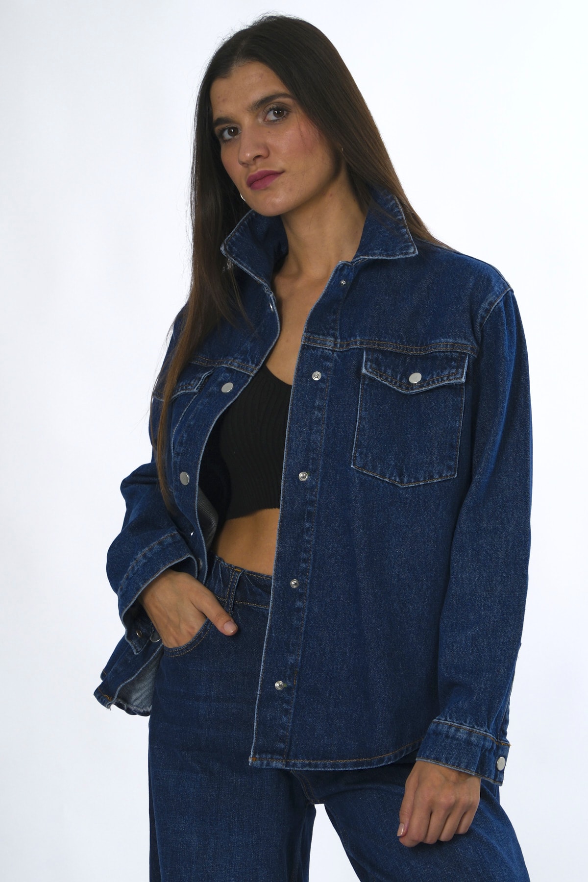 Abbra Kadın Çıtçıtlı Jean Gömlek