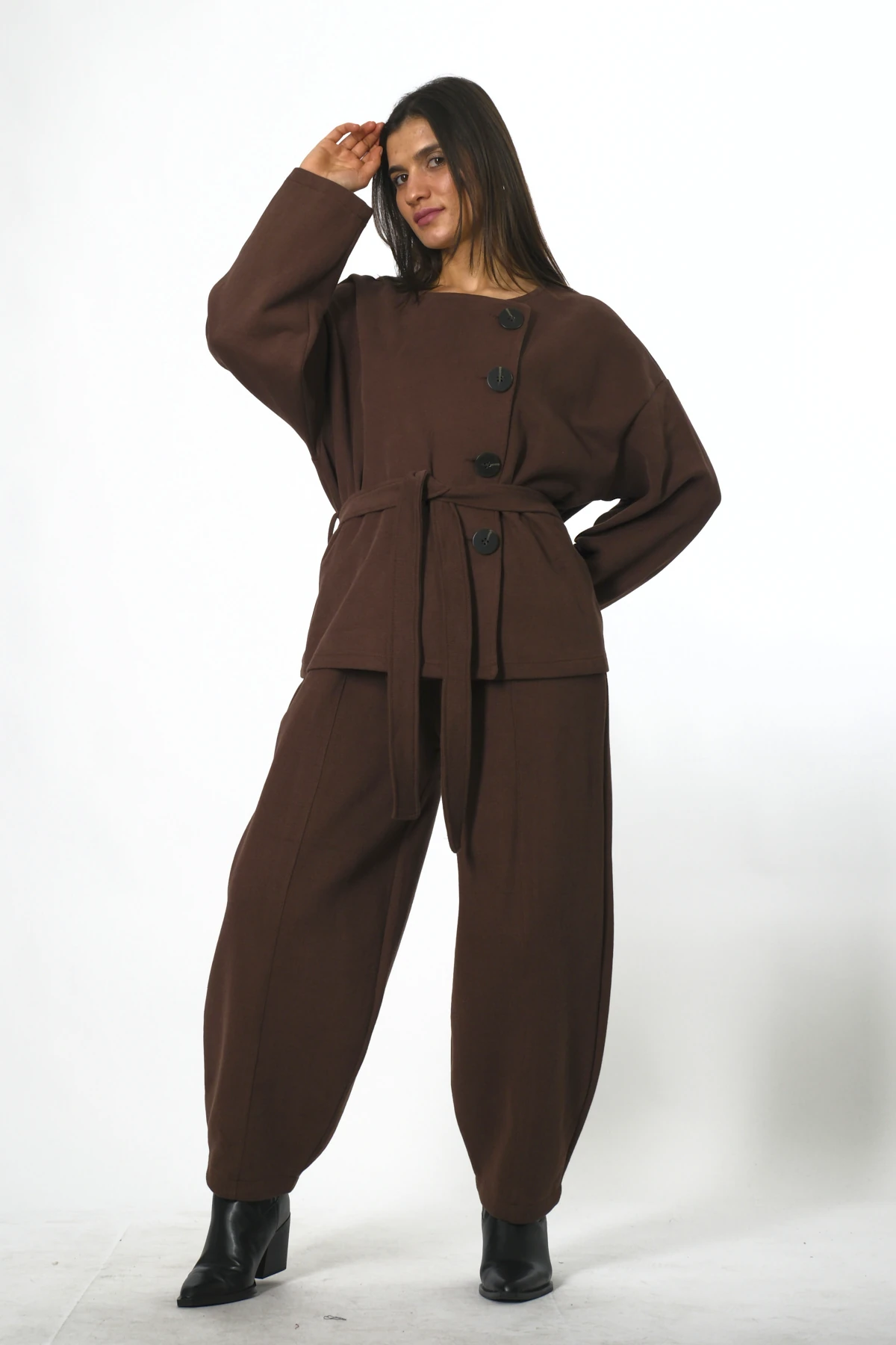 Abbra Kadın %100 Pamuk Beli Lastikli Ceketli Şalvar Takım