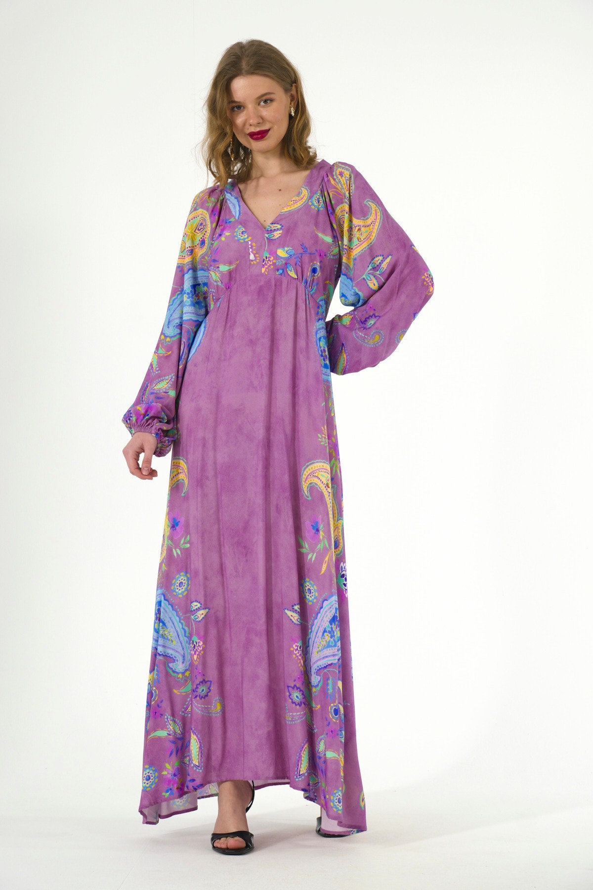 Abbra Kadın Yakası Patlı Fermuar Detaylı Astarlı %100 Viskon Yazlık Elbise - LİLA