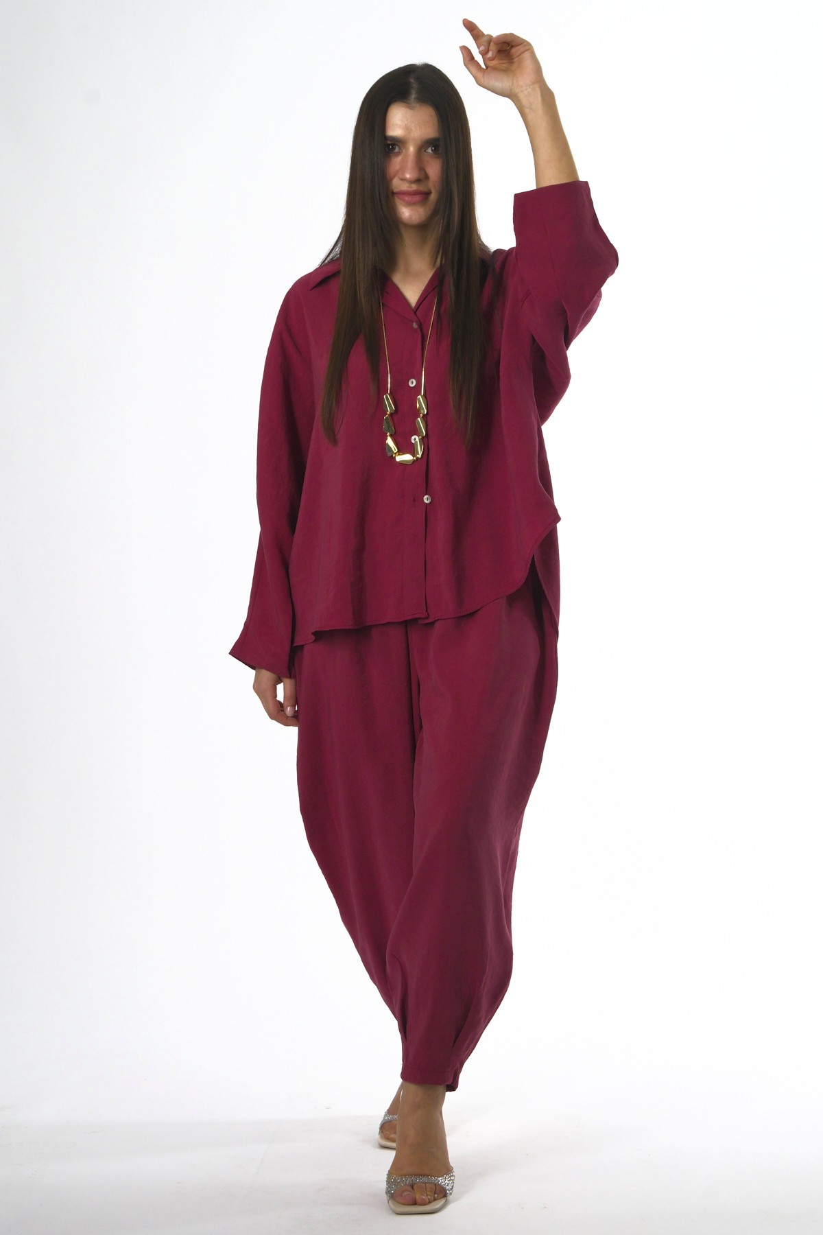 Abbra Kadın Modal Slouchy Gömlek Takım
