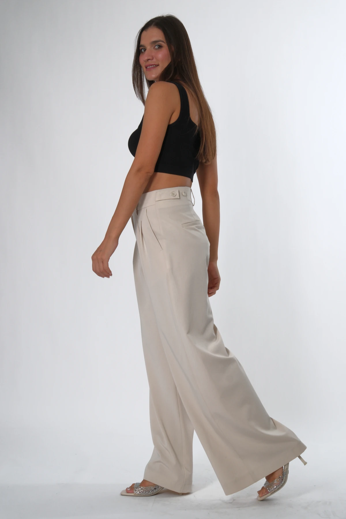 Abbra Kadın Ekstra Geniş Paça Ayarlanabilir Pantolon