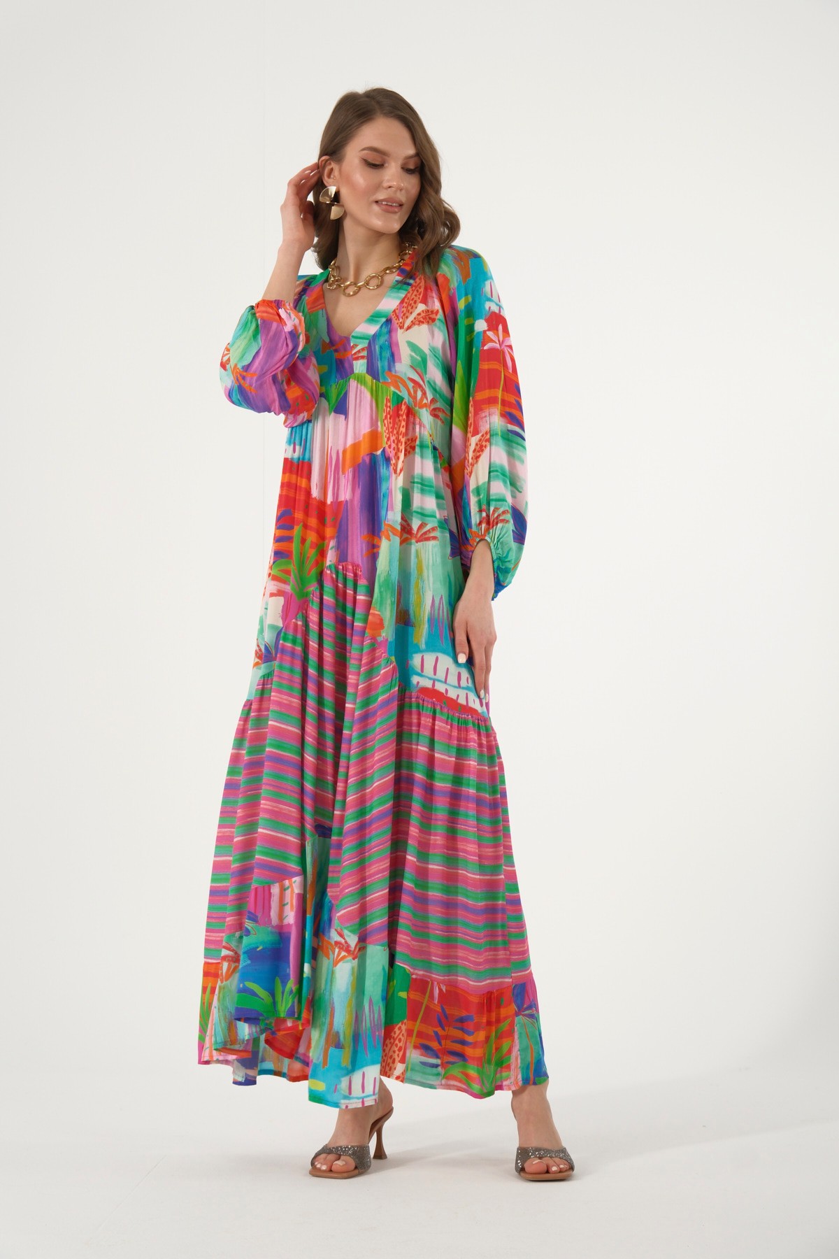 Abbra Kadın Çisem Model %100 Pamuk Yazlık Elbise - MOR-LİLA