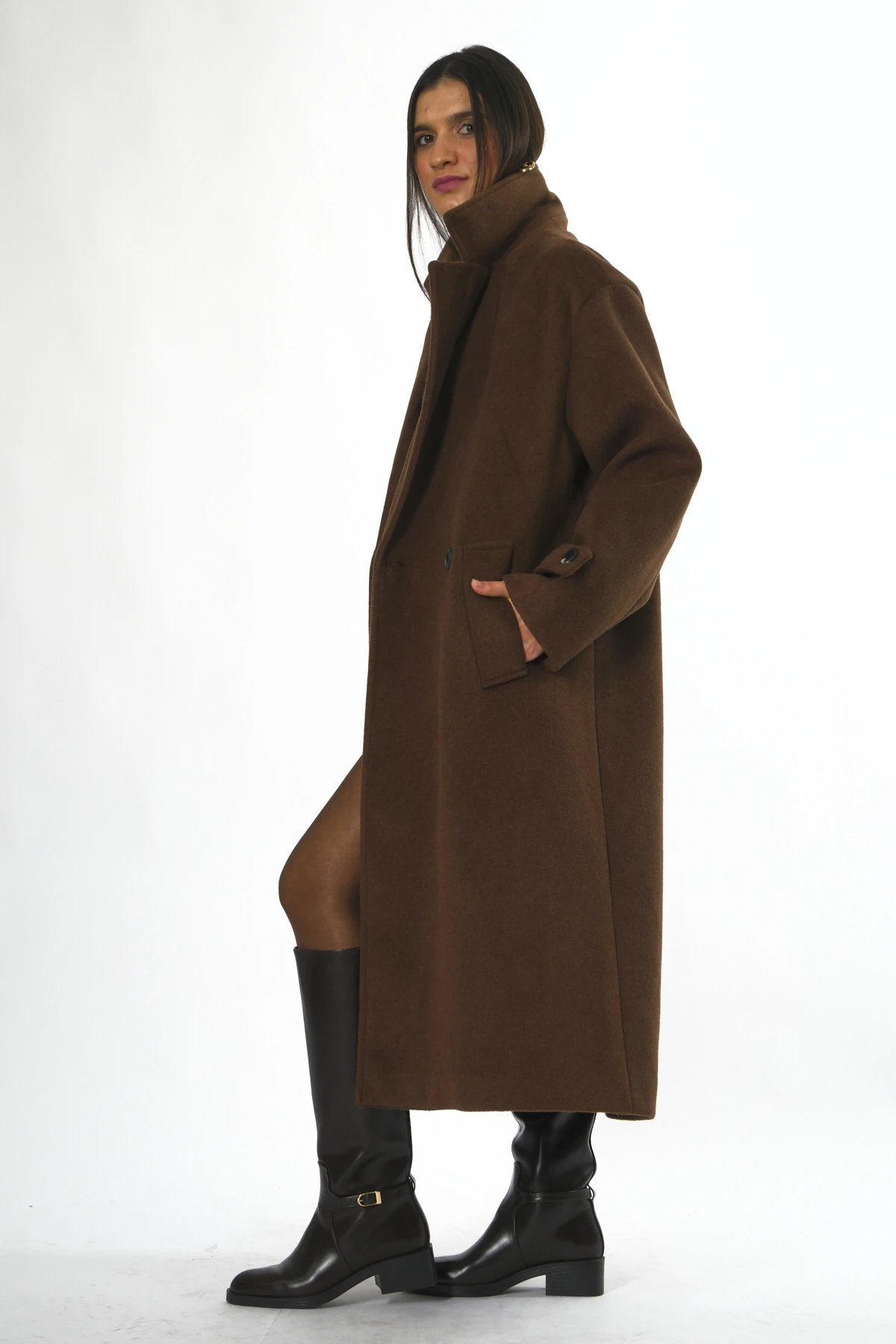 Abbra Kadın Pamuklu Astarlı Uzun Kaşe Kaban