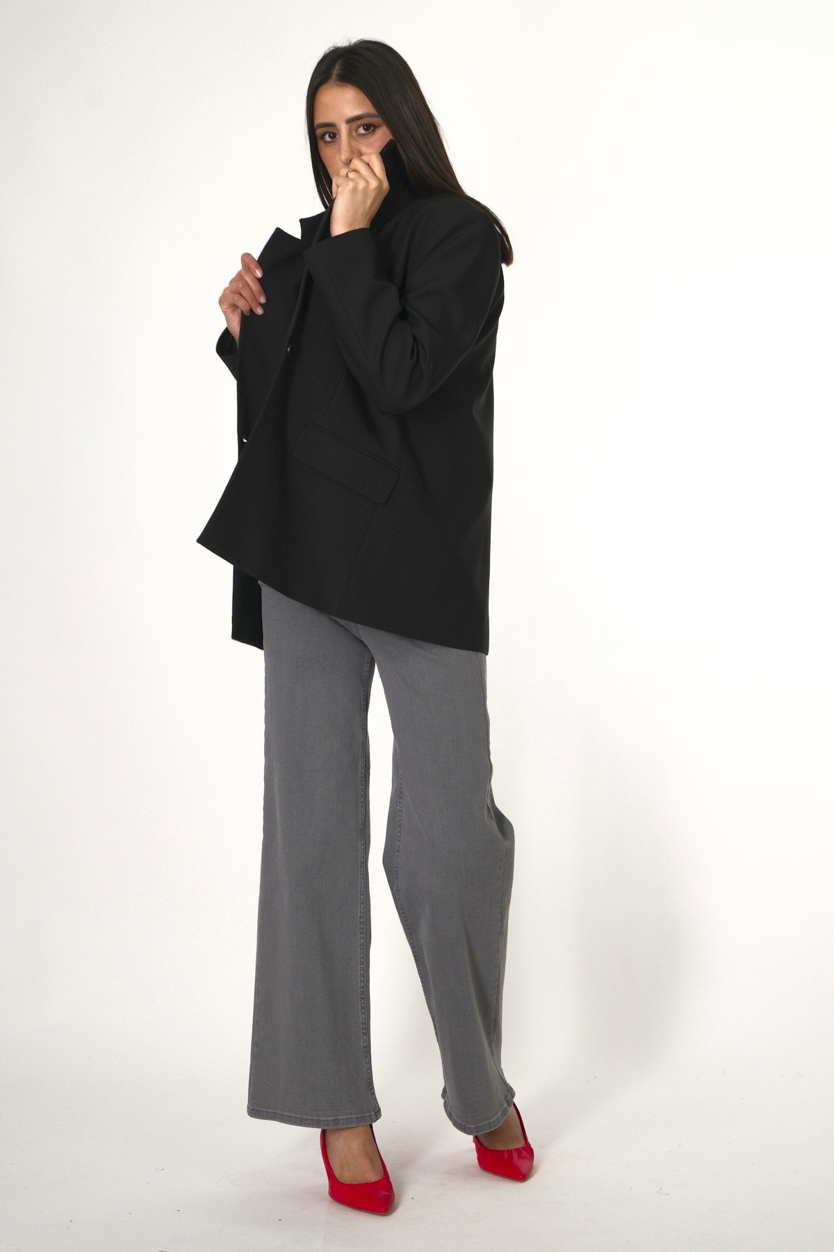 Abbra Kadın Dümdüz Fit Blazer
