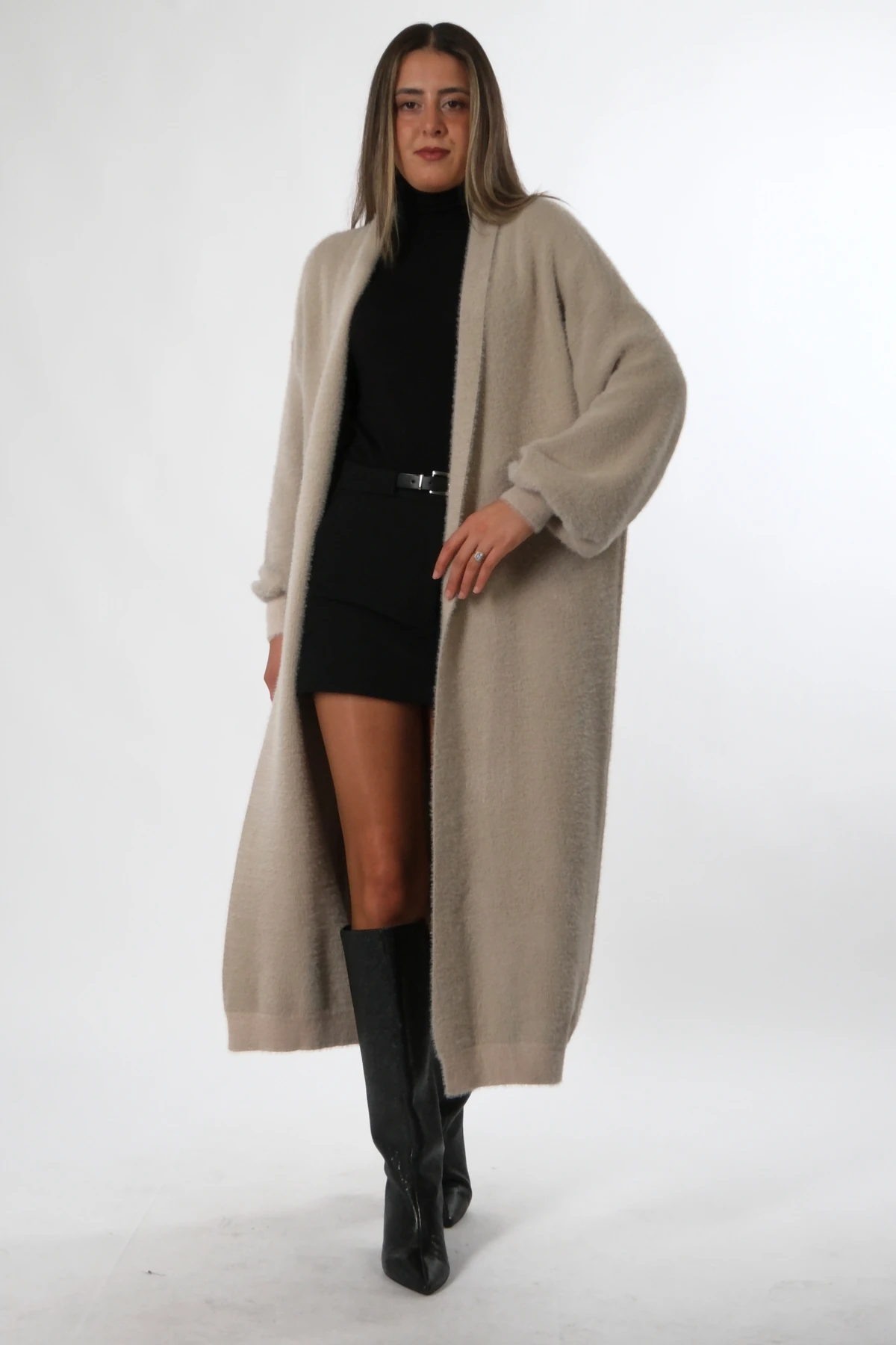 Abbra Kadın Boydan Sakallı Triko Hırka