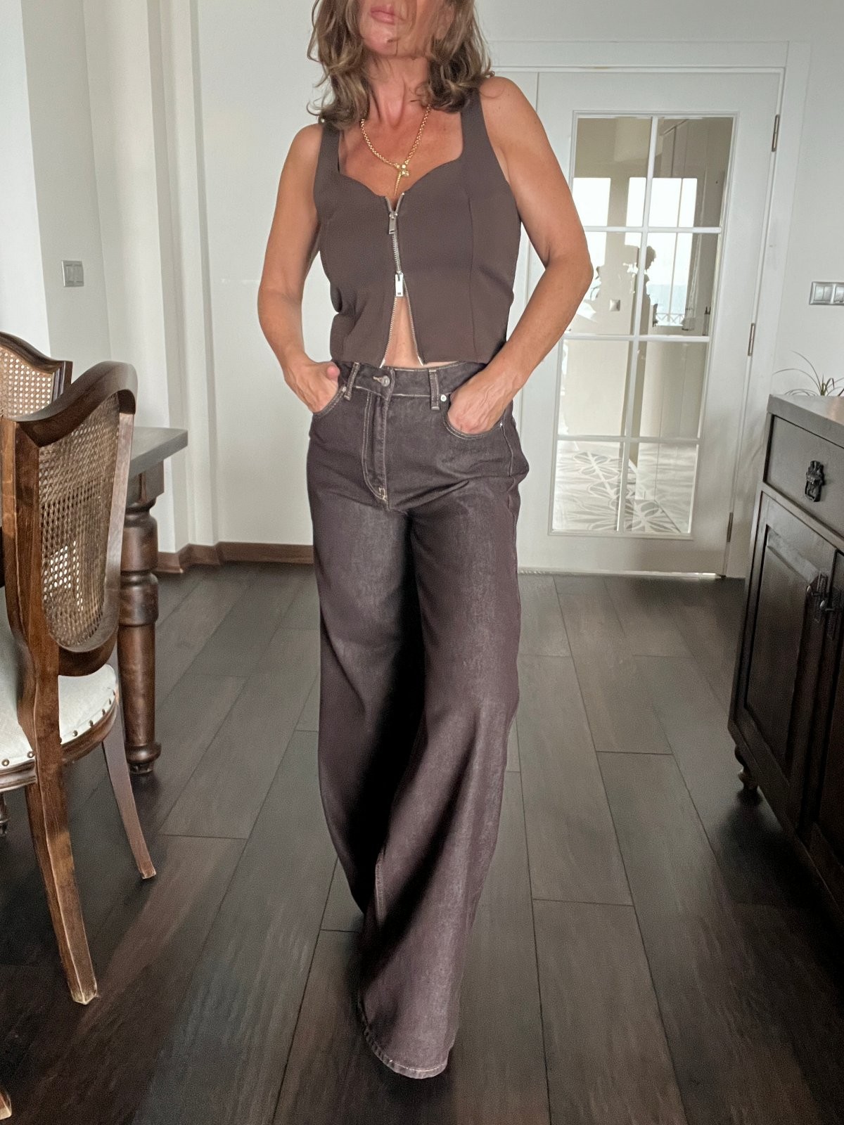 Abbra Kadın Geniş Kalıp Renkli Denim Pantolon 