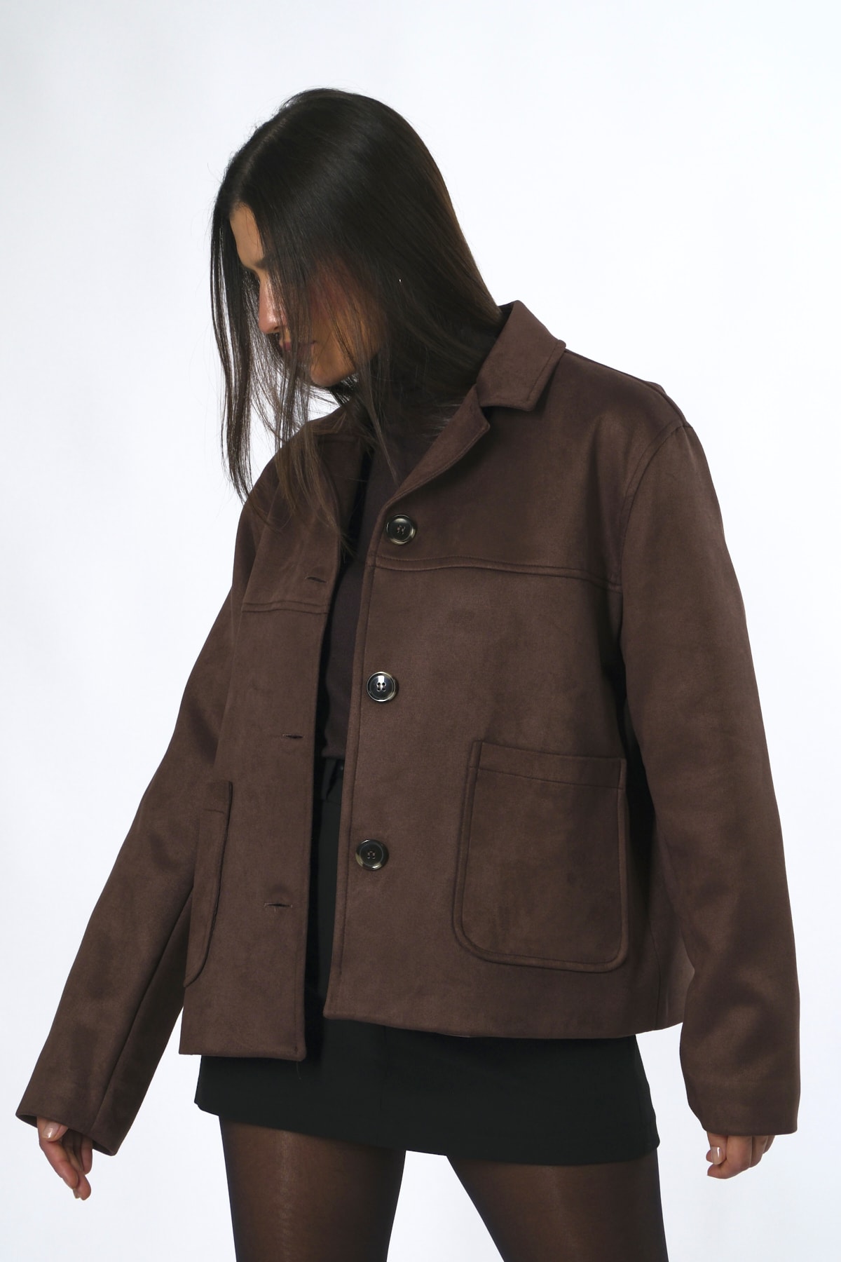 Abbra Kadın Süet Önü Cepli Ceket