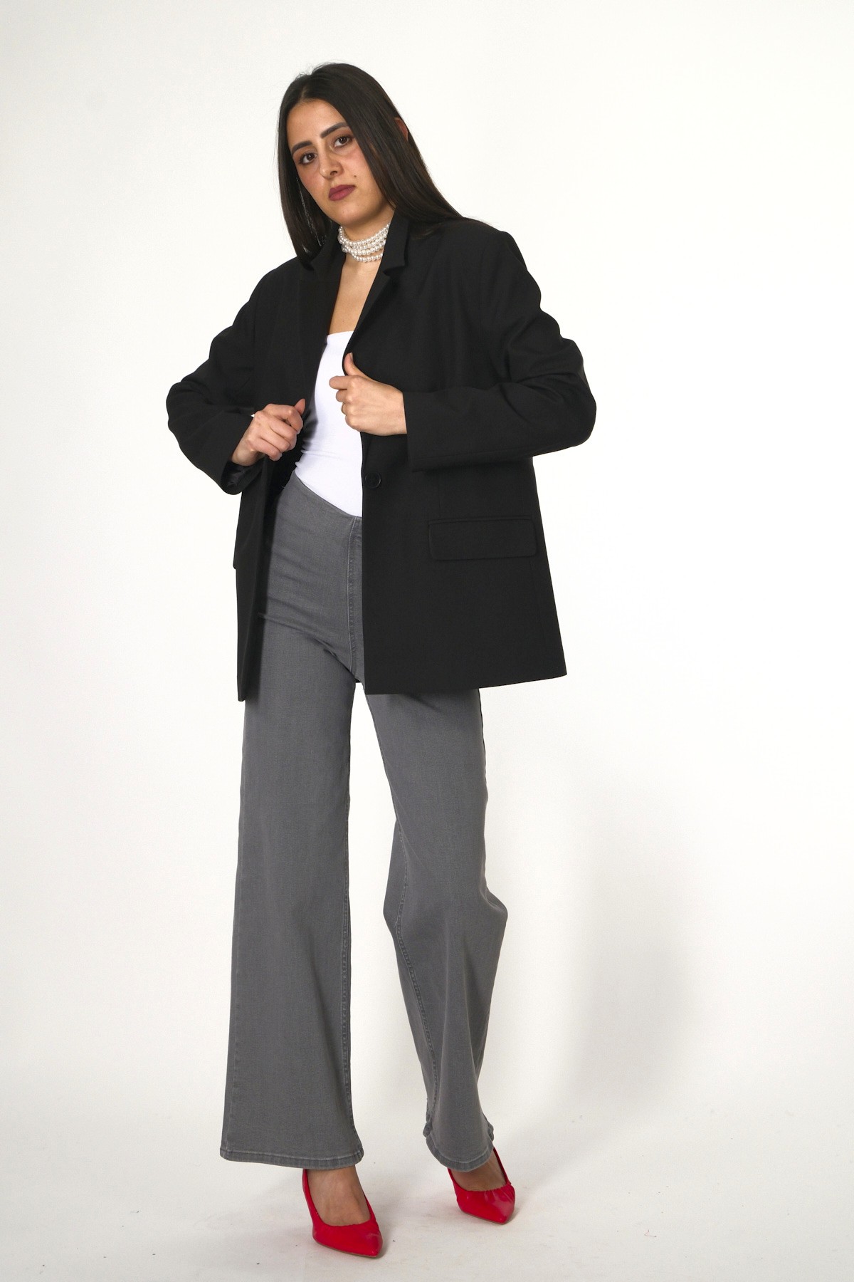 Abbra Kadın Dümdüz Fit Blazer