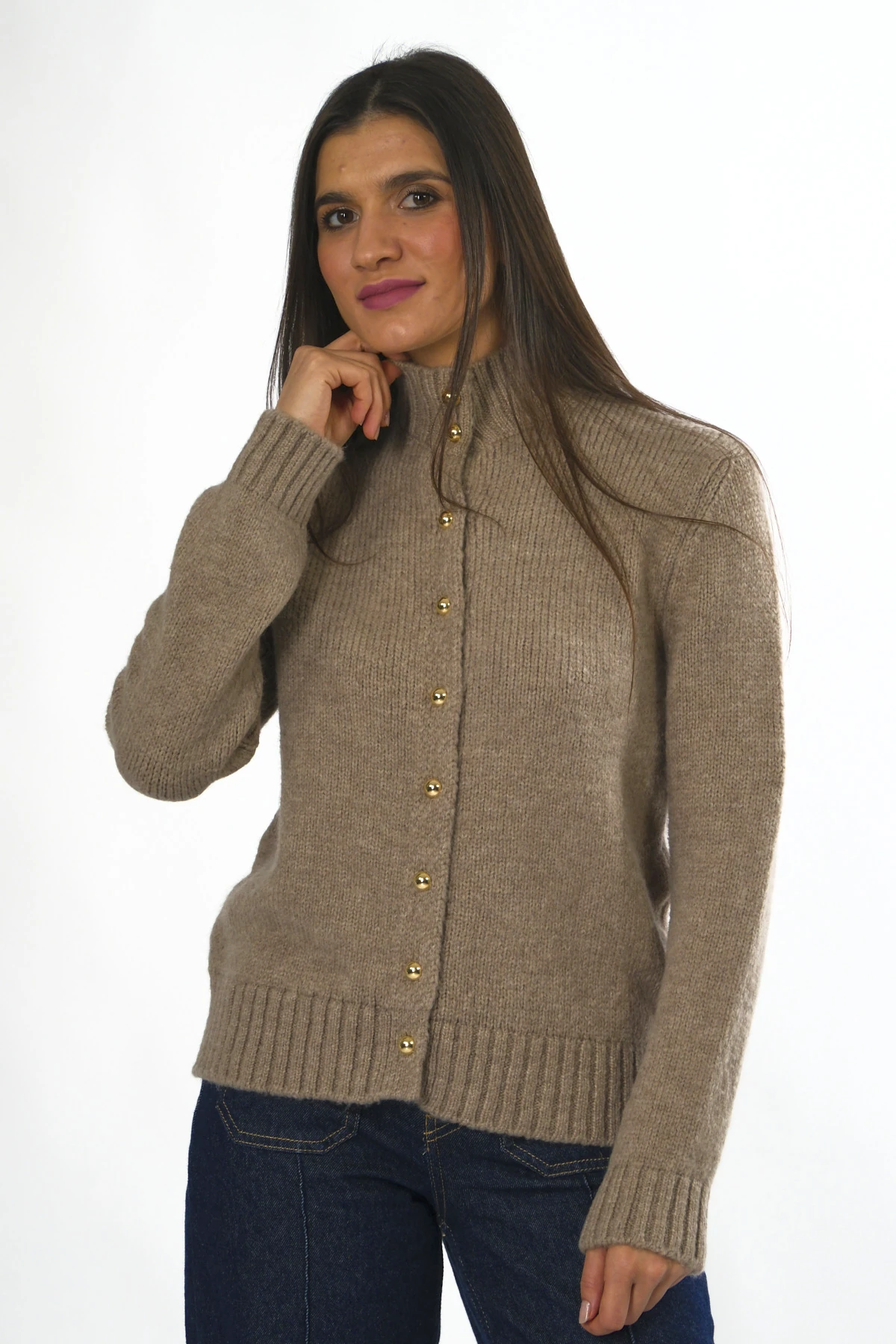 Abbra Kadın Boğazlı Düğmeli Hırka