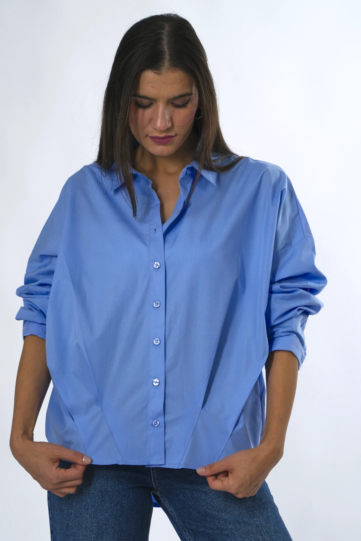 Abbra Kadın %100 Pamuk Poplin Pensli Gömlek