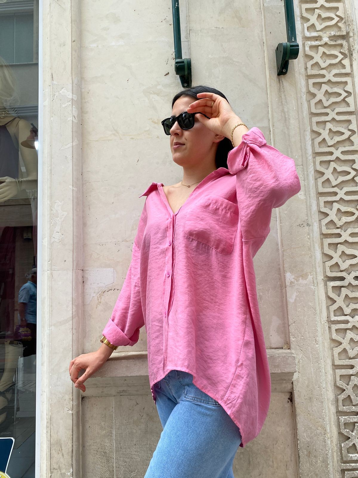 Abbra Kadın Düşük Omuzlu Modal Oversize Gömlek