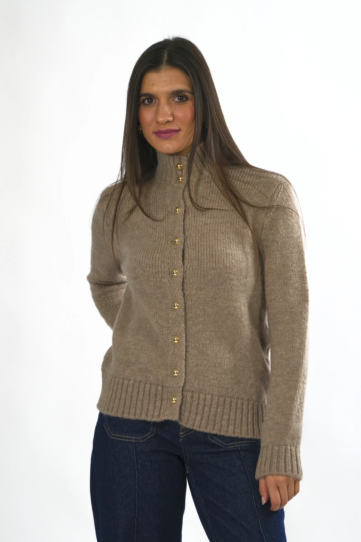 Abbra Kadın Boğazlı Düğmeli Hırka