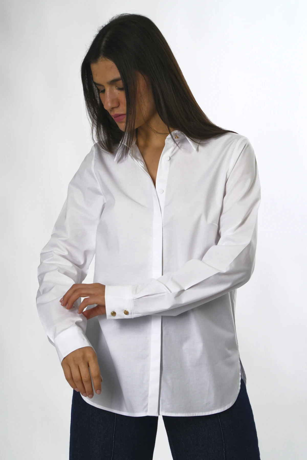 Abbra Kadın Gizli Düğmeli Pamuklu Poplin Gömlek