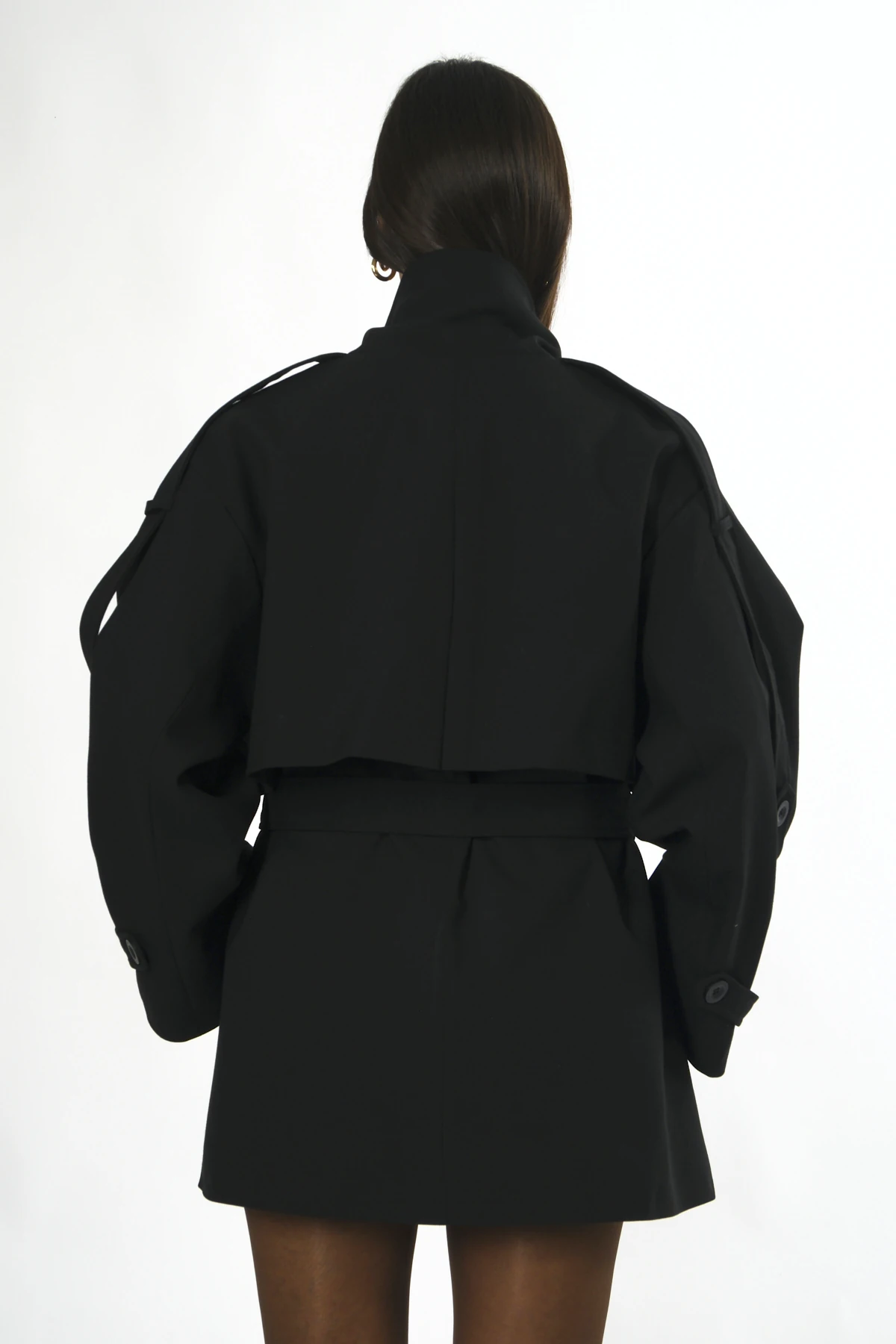 Kadın Kuşaklı Astarlı Oversize Kısa Trenç