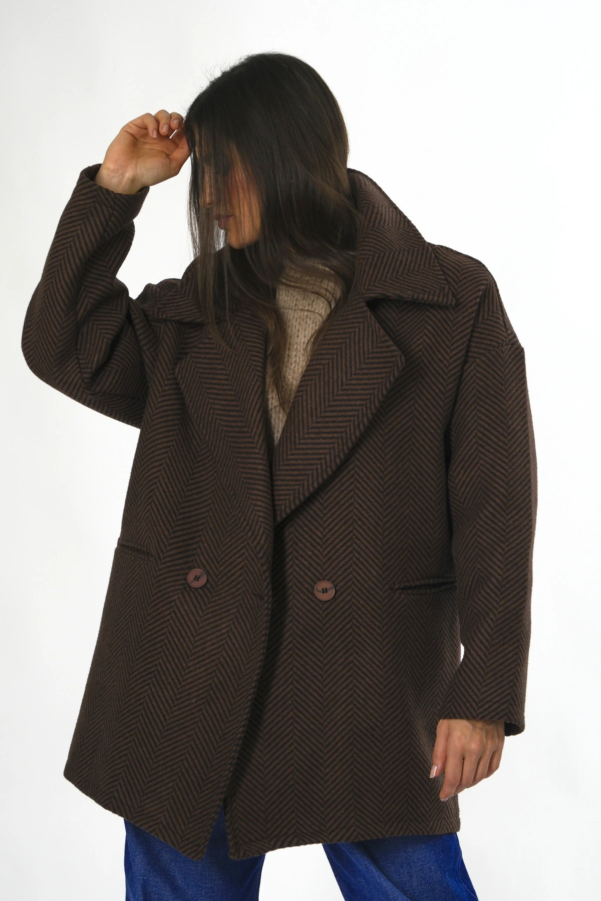 Kadın Balık Sırtı Astarlı Oversize Kaban