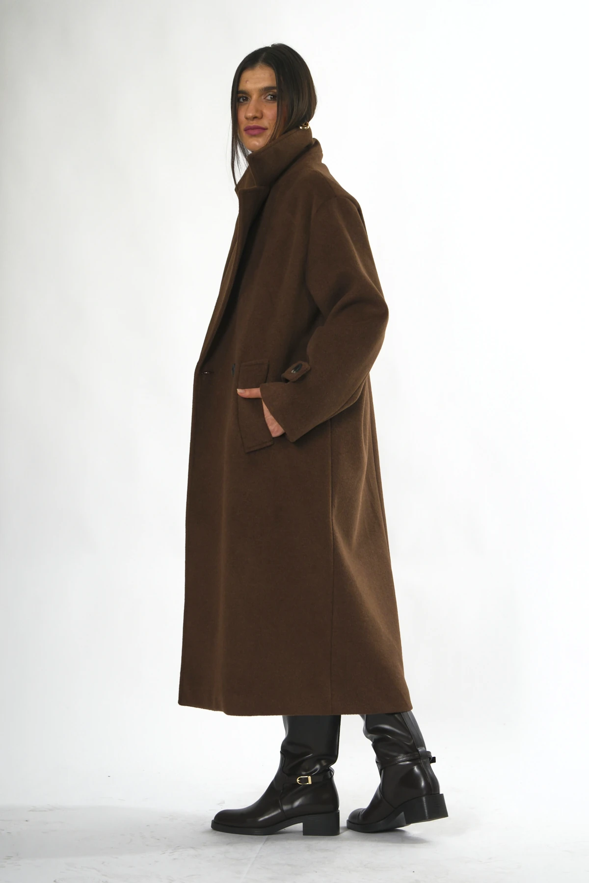 Abbra Kadın Pamuklu Astarlı Uzun Kaşe Kaban