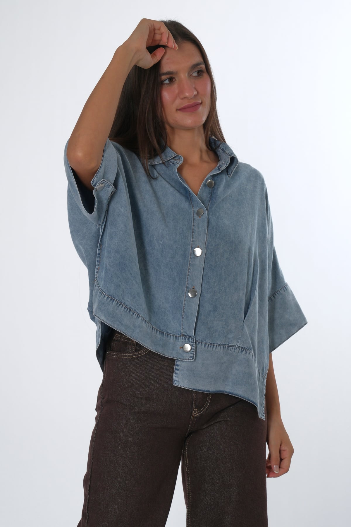 Abbra Kadın Oversize Jean Gömlek