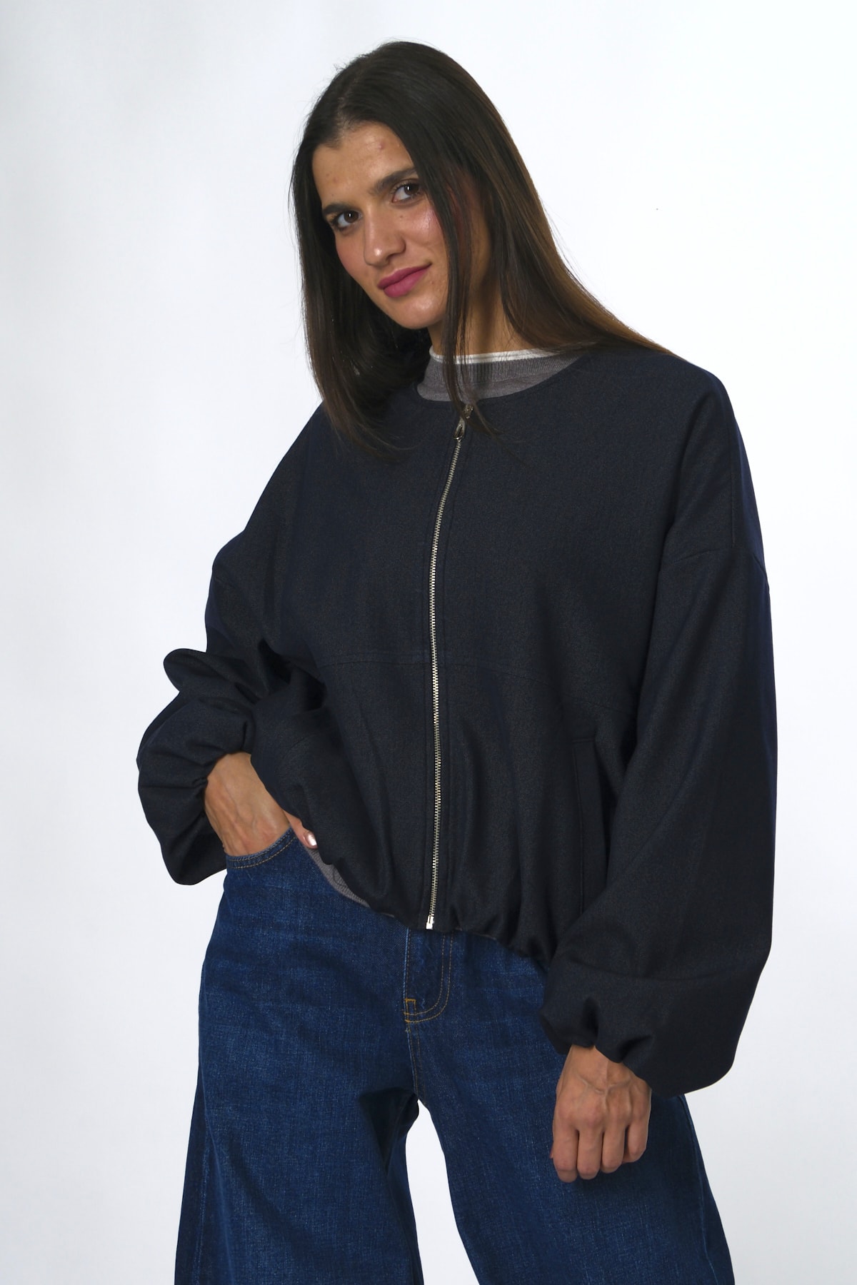 Abbra Kadın Oval Yaka Astarlı Bomber Ceket