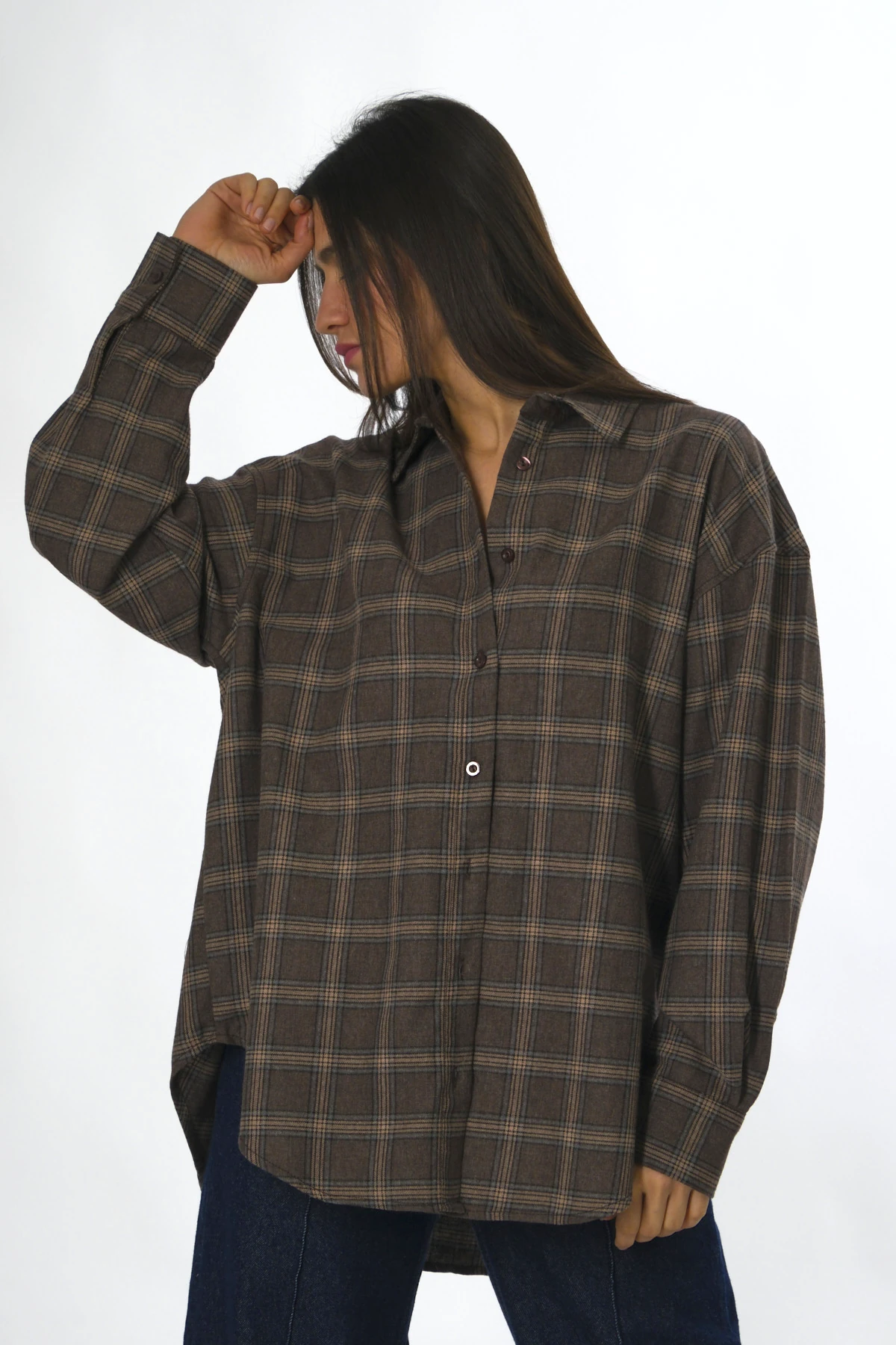 Abbra Kadın Oversize Ekose Gömlek