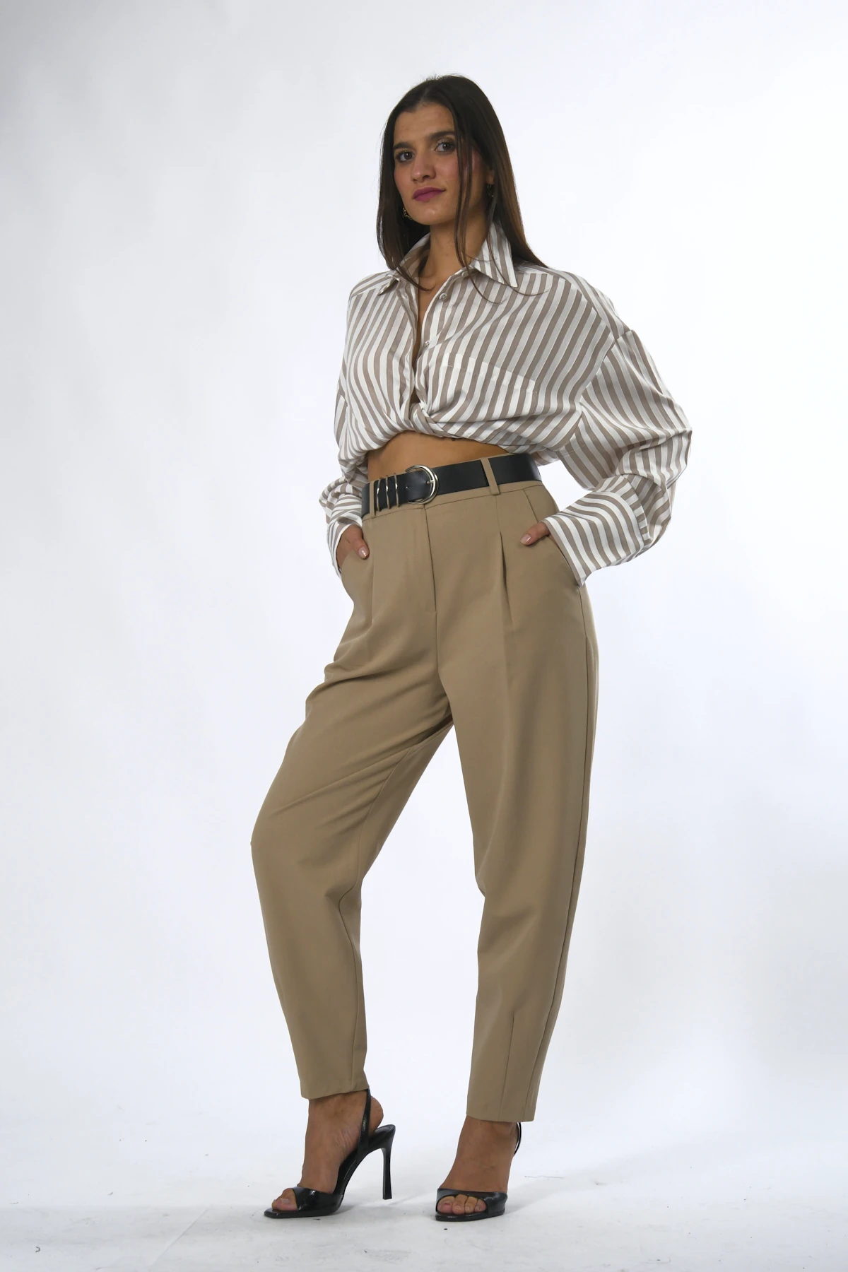 Abbra Kadın Slouchy Kemerli Kumaş Pantolon