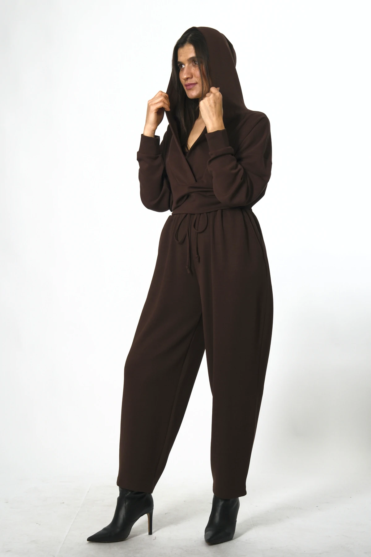 Abbra Kadın Beli Lastikli Kapüşonlu Sweat Pantolon Takım