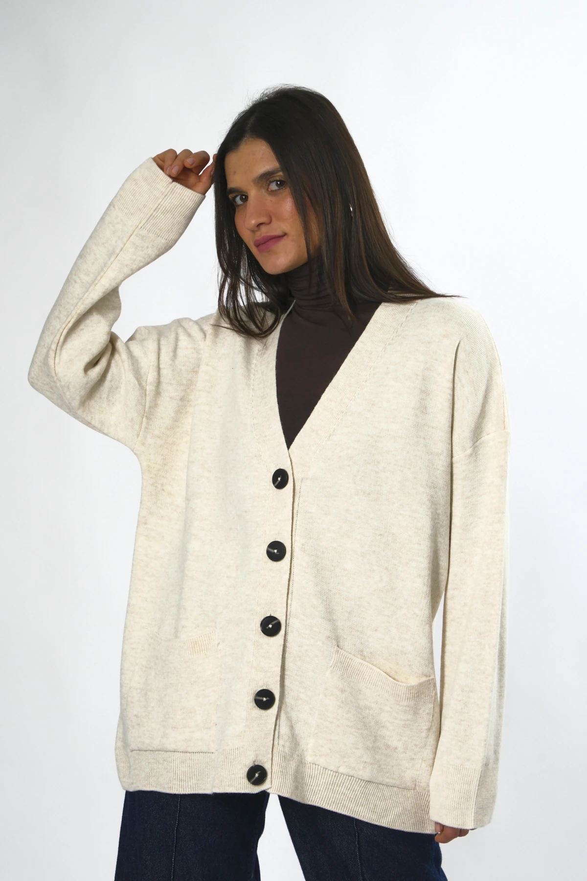 Abbra Kadın 5 Düğmeli Cepli Triko Hırka