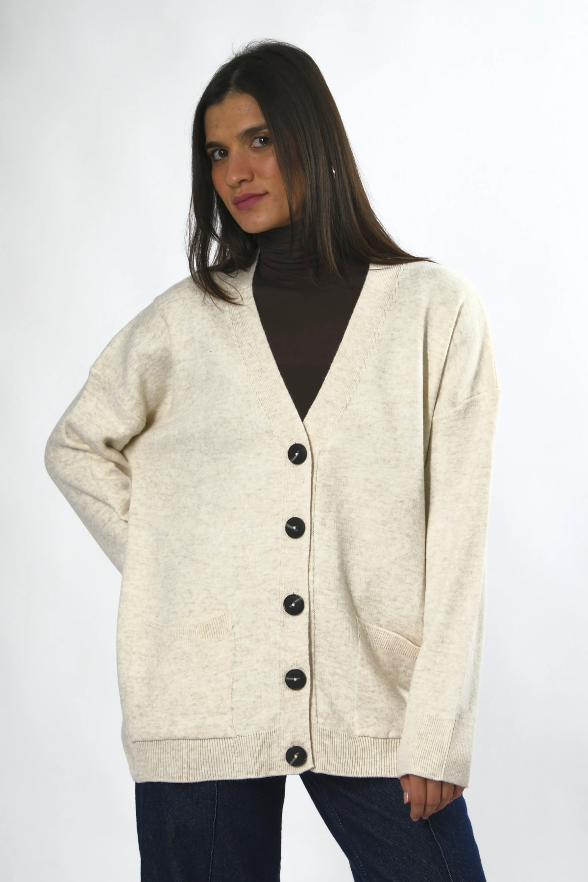 Abbra Kadın 5 Düğmeli Cepli Triko Hırka