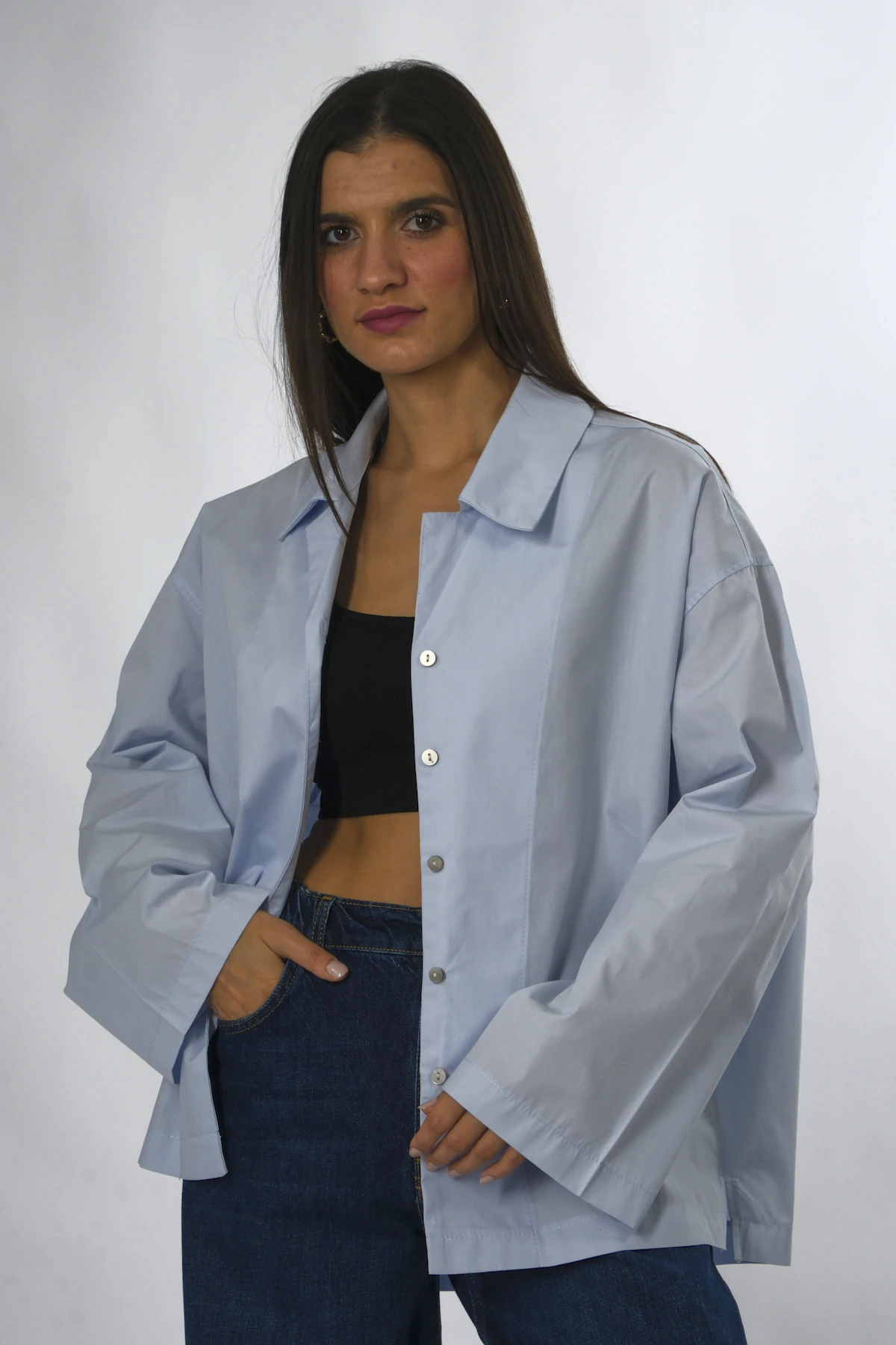 Abbra Kadın %100 Pamuk Oversize Poplin Gömlek