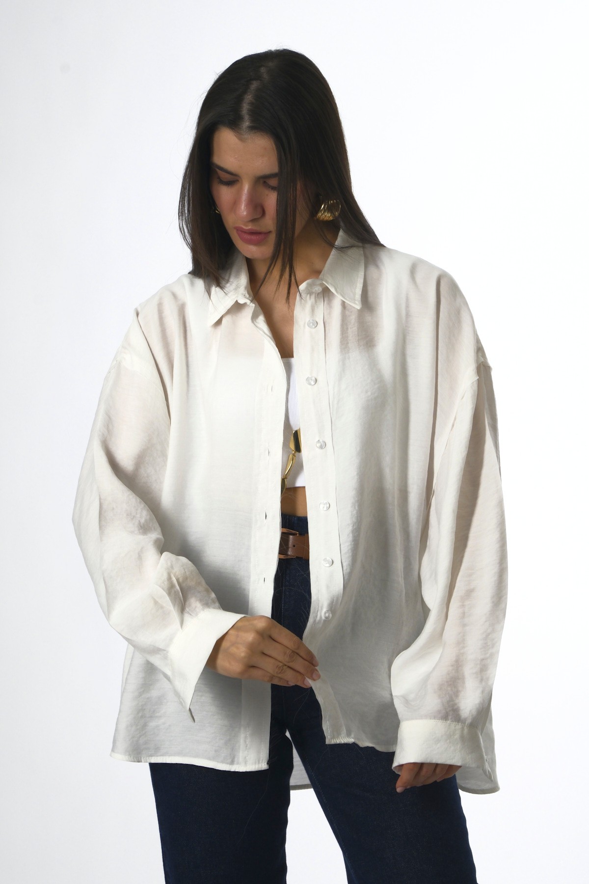 Abbra Kadın Modal Oversize Gömlek