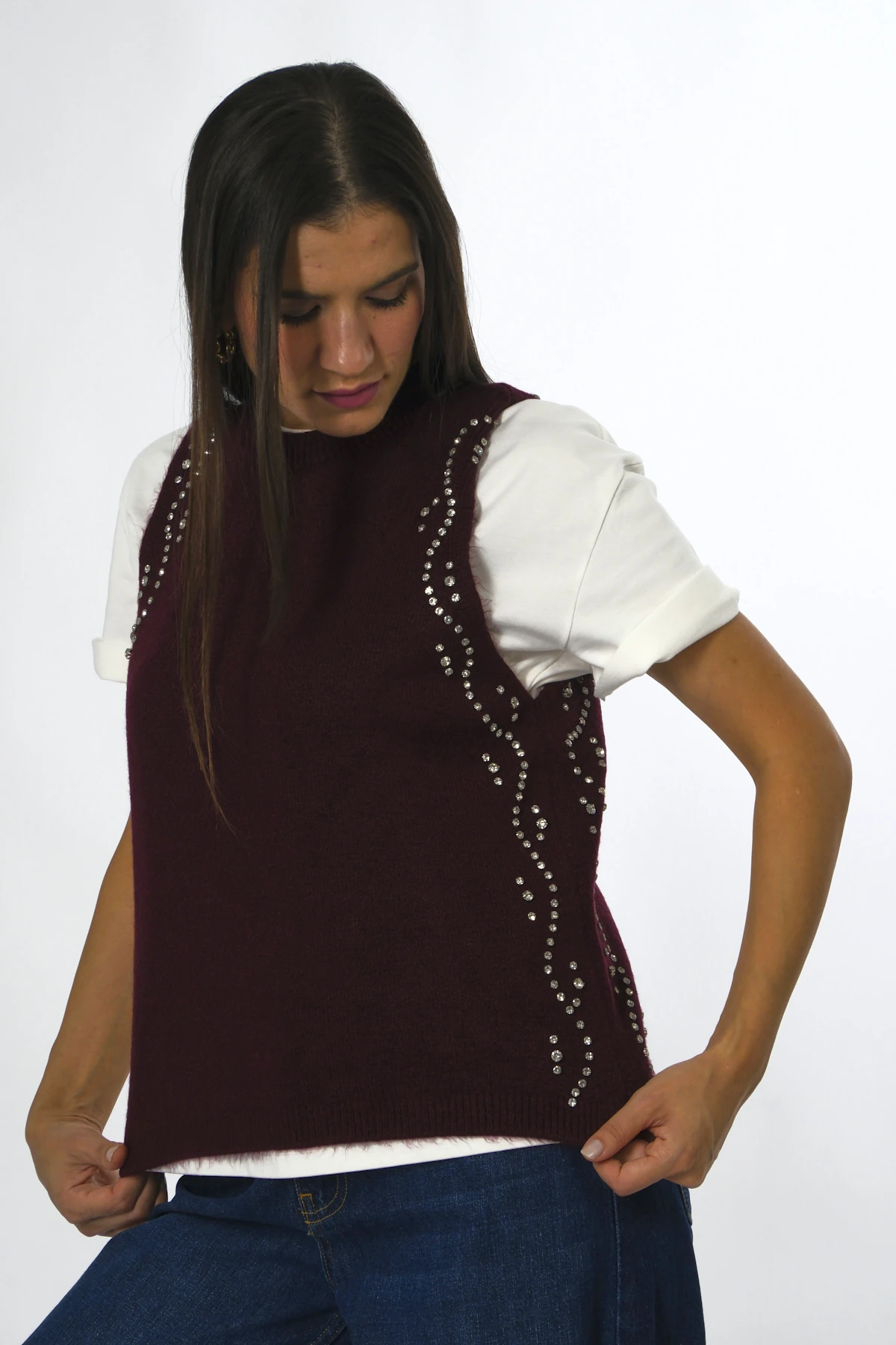 Abbra Kadın Yanları Taşlı Süveter