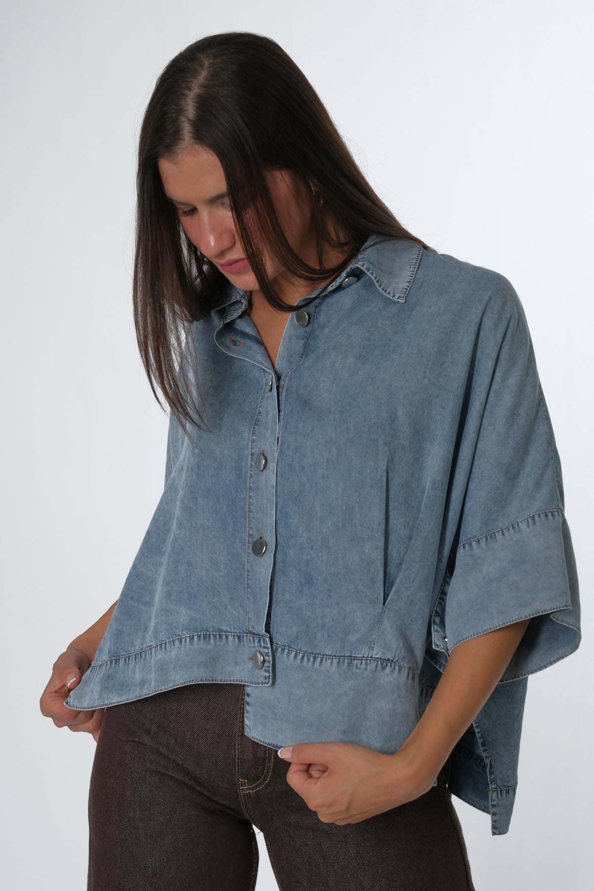 Abbra Kadın Oversize Jean Gömlek