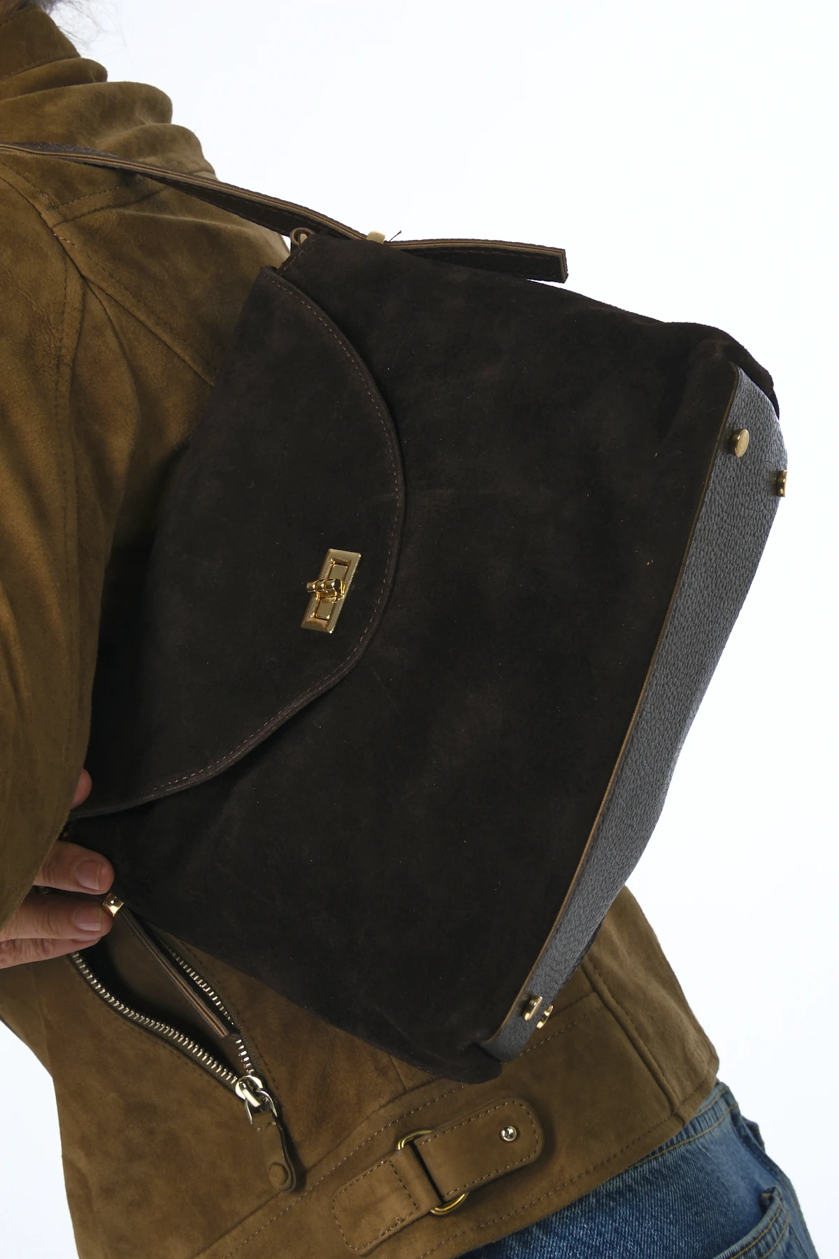 Abbra Kadın Gerçek Süet Deri El Omuz Astarlı Çanta