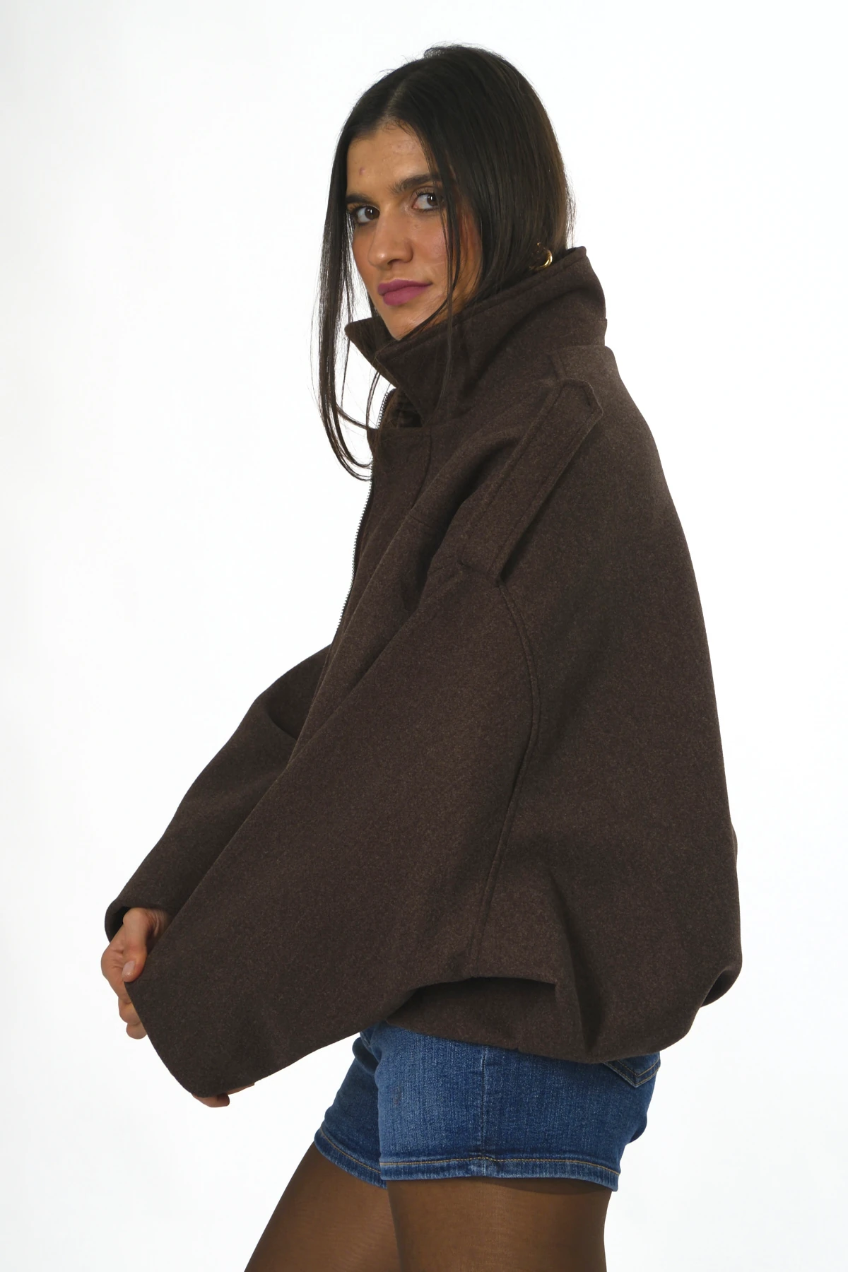 Abbra Kadın Pileli Astarlı Kaşe Bomber Ceket