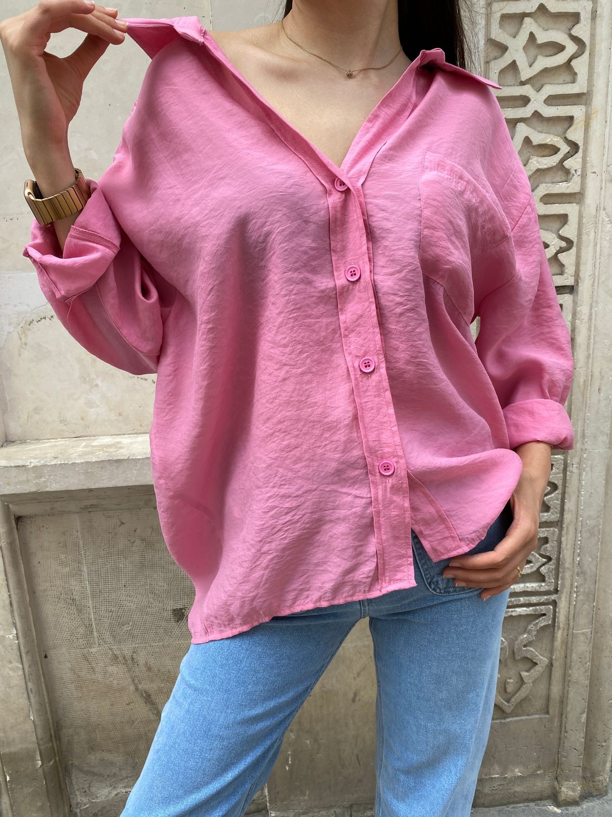 Abbra Kadın Düşük Omuzlu Modal Oversize Gömlek