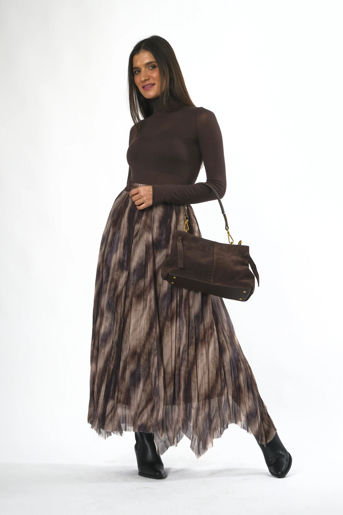 Abbra Kadın Beli Lastikli Astarlı Asimetrik Şifon Etek